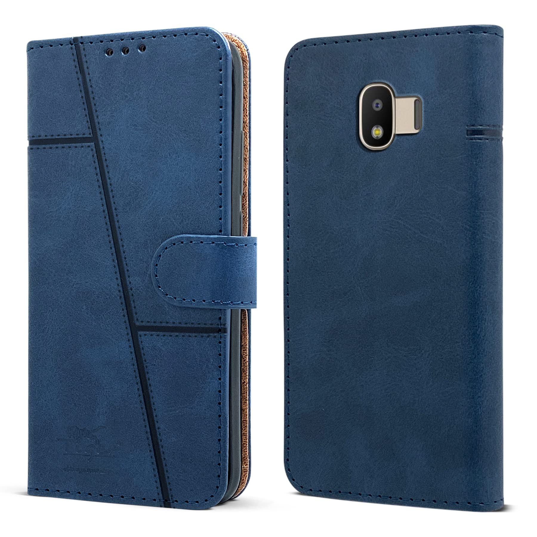 For Samsung Galaxy J2 2018 Flip Cover Case (Stitched Leather Finish | Magnetic Closure | Inner TPU | Foldable Stand | Wallet Card Slots)