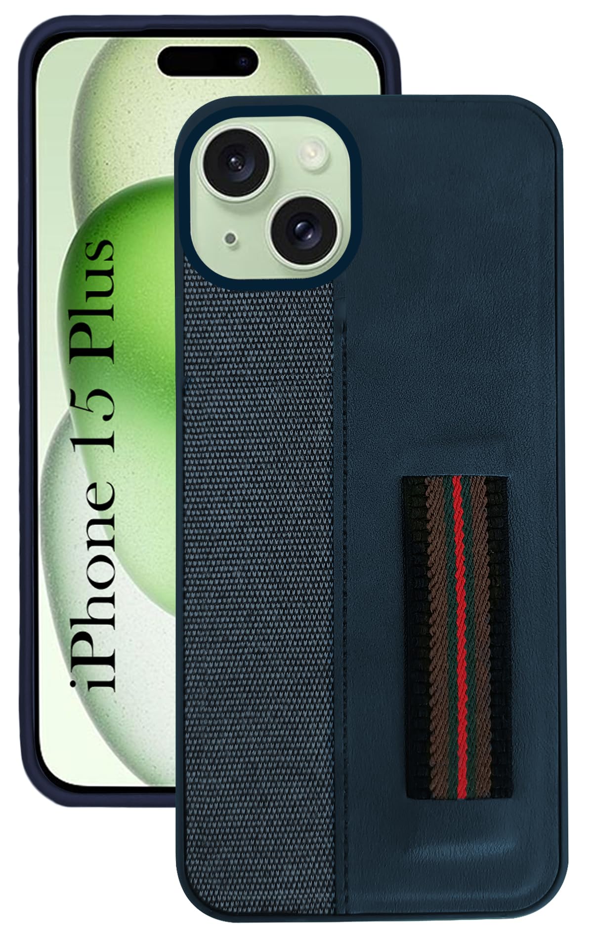 For iPhone 15 Plus Back Cover Case (Professional PU Leather | Strip Chain Holder Socket)