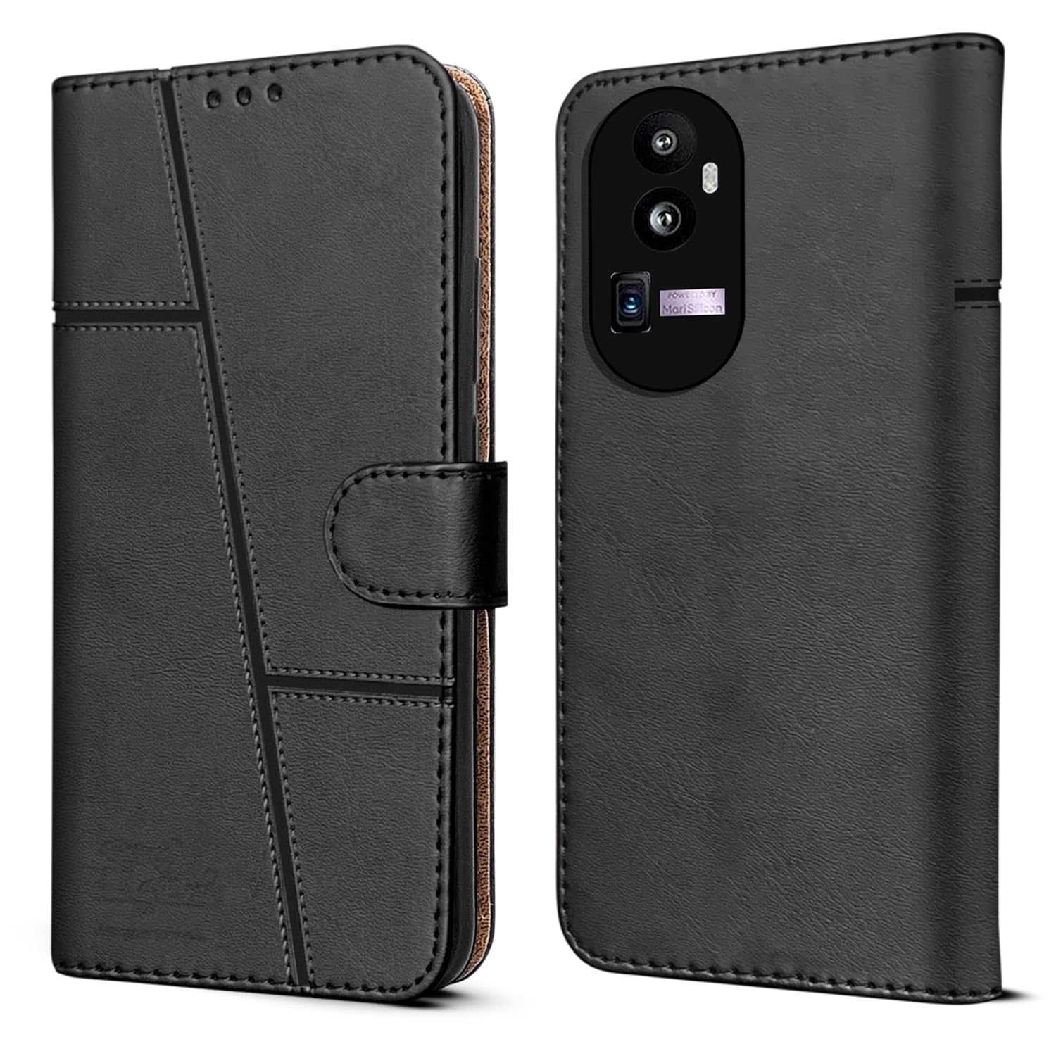 for Oppo Reno 10 Pro Plus Flip Cover Case (Stitched Leather with Magnetic Closure | Black)