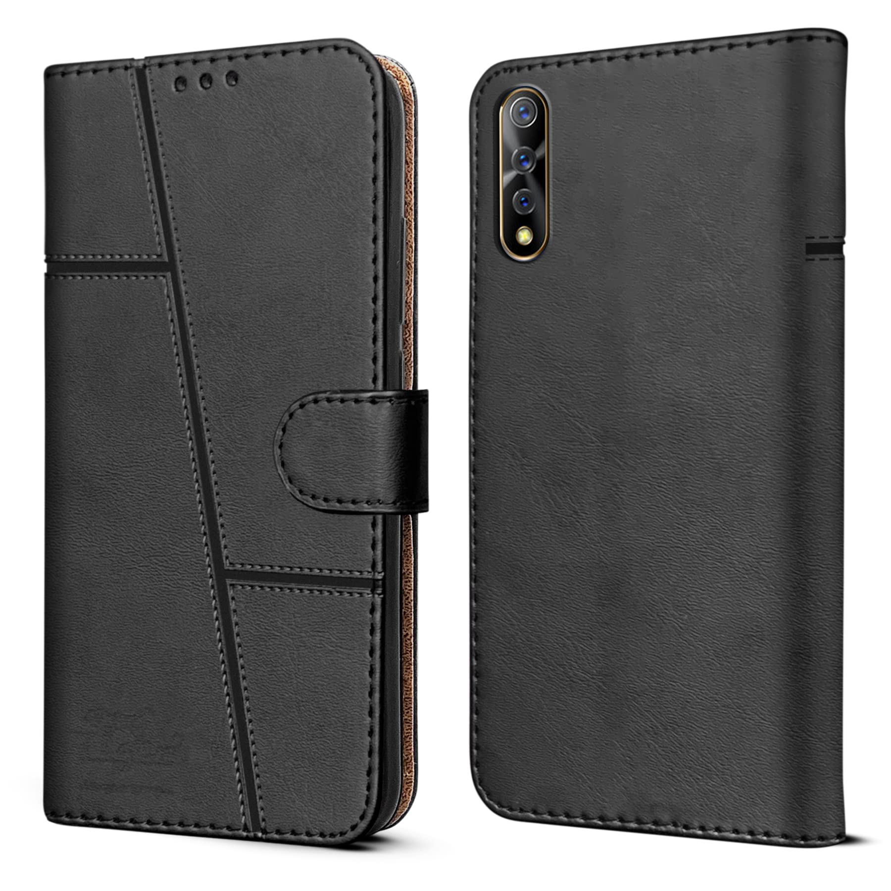 For Vivo S1 | Vivo Z1x Flip Cover Case (Stitched Leather Finish | Magnetic Closure | Inner TPU | Foldable Stand | Wallet Card Slots)