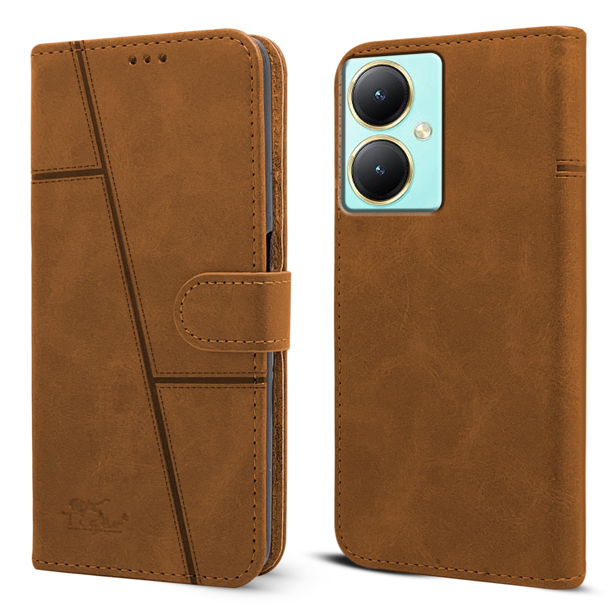 For Vivo Y27 Flip Cover Case (Stitched Leather with Magnetic Closure)