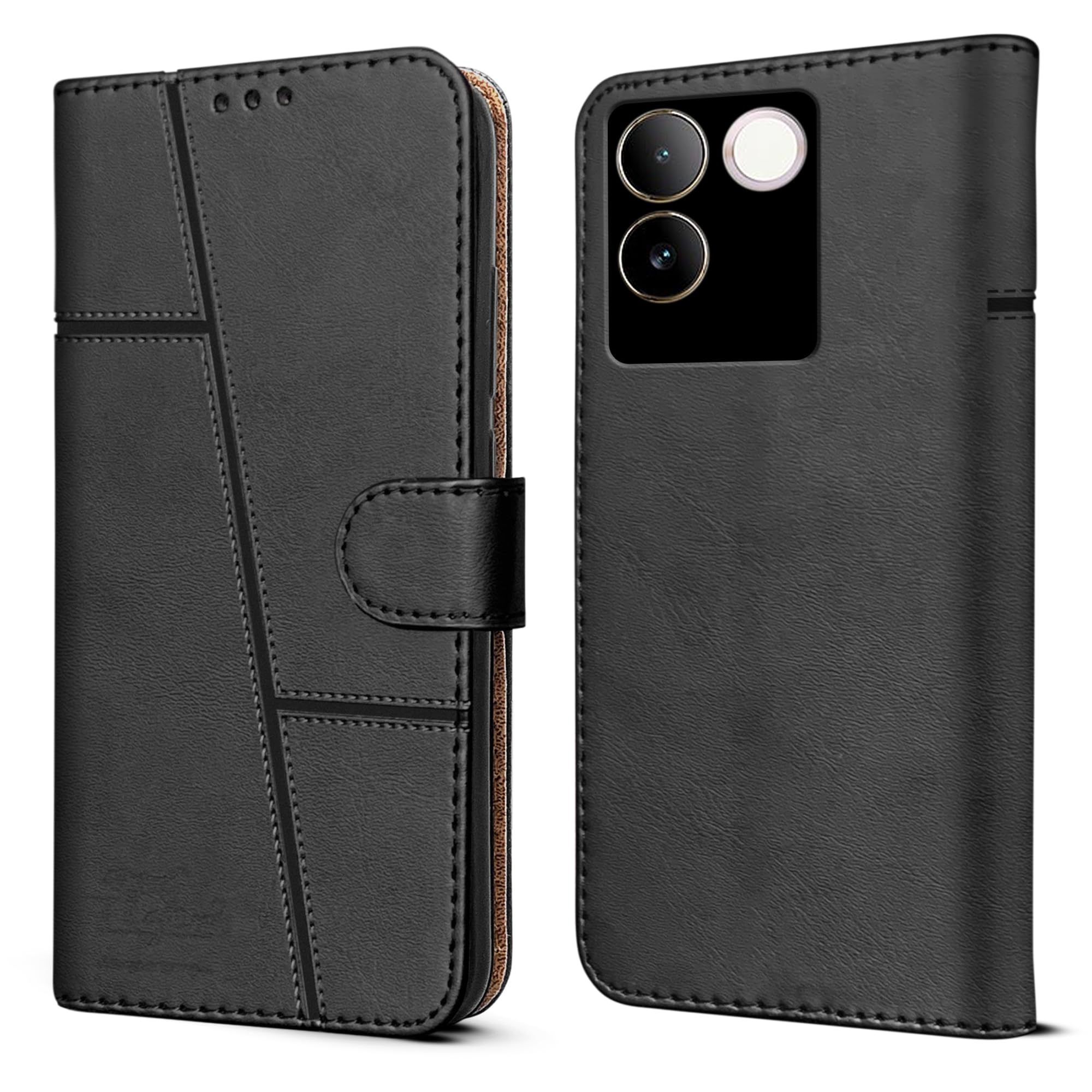 For Vivo T2 Pro Flip Cover Case (Stitched Leather with Magnetic Closure)