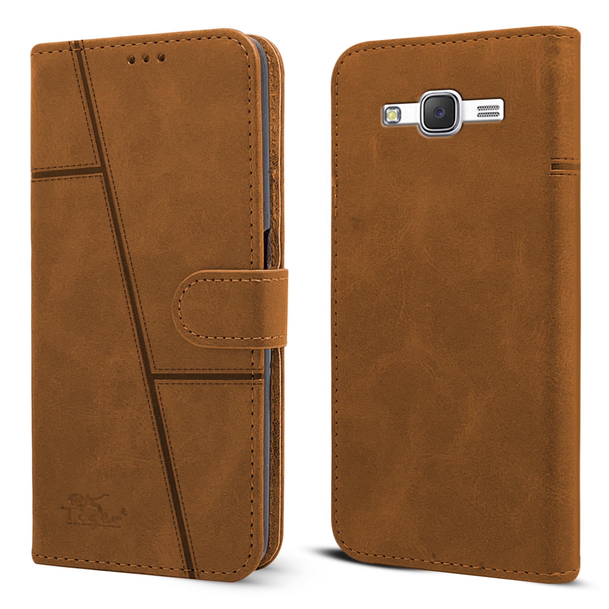 For Samsung Galaxy J7 2015 Flip Cover Case (Stitched Leather with Magnetic Closure)