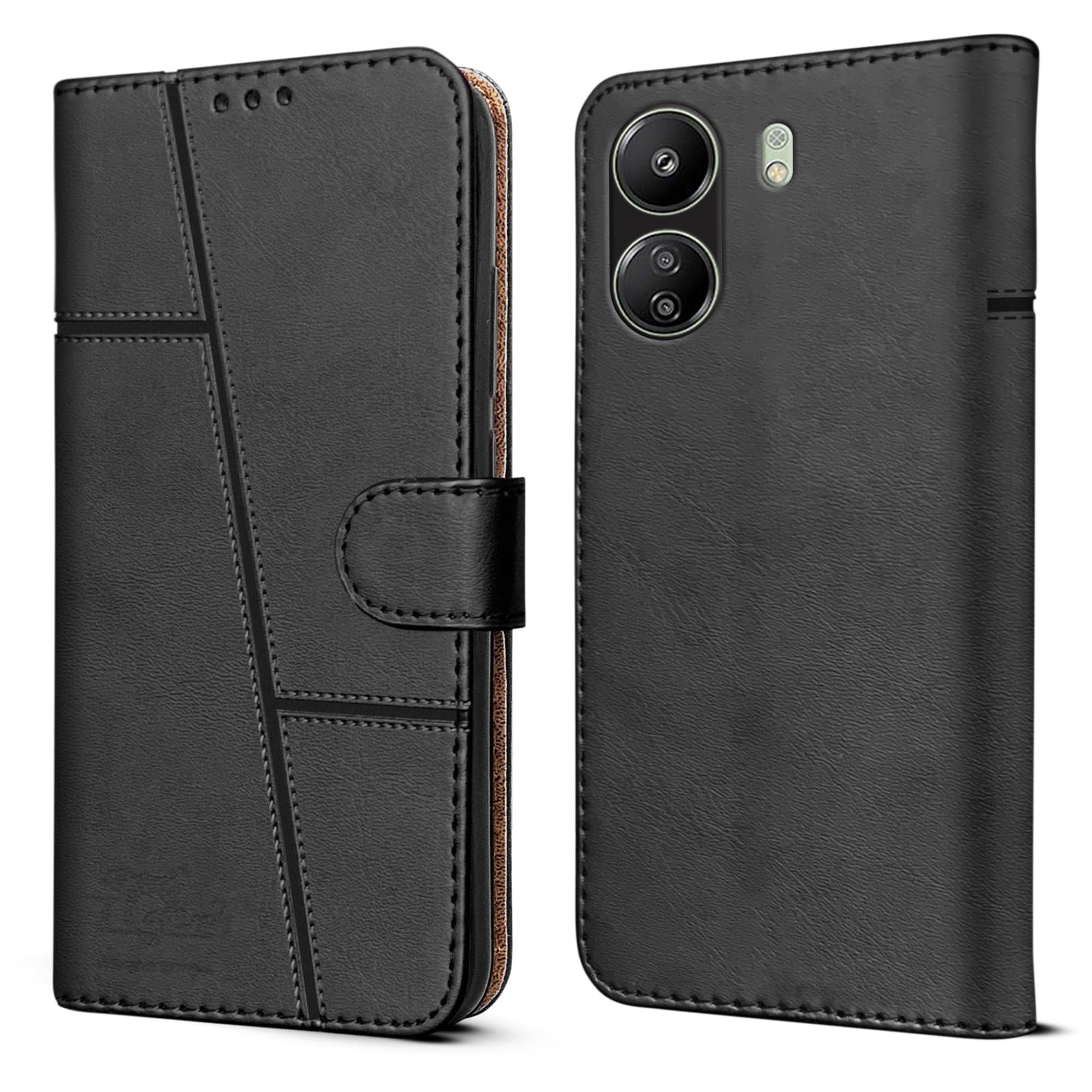 For Poco C65 Flip Cover Case (Stitched Leather with Magnetic Closure)