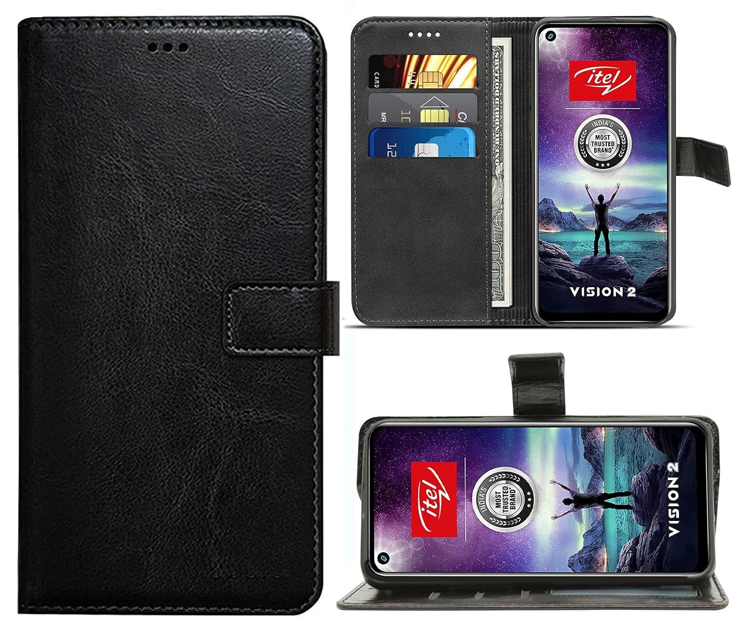 For Itel Vision 2 Flip Cover Case (Faux Leather Finish)