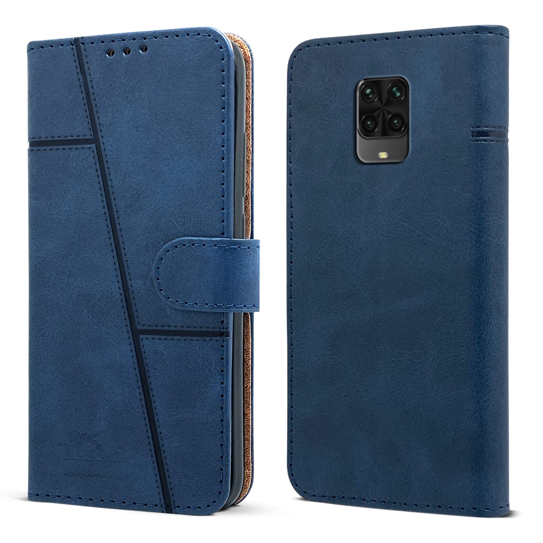 For Poco M2 Pro Flip Cover Case (Stitched Leather Finish | Magnetic Closure | Inner TPU | Foldable Stand | Wallet Card Slots | Black)
