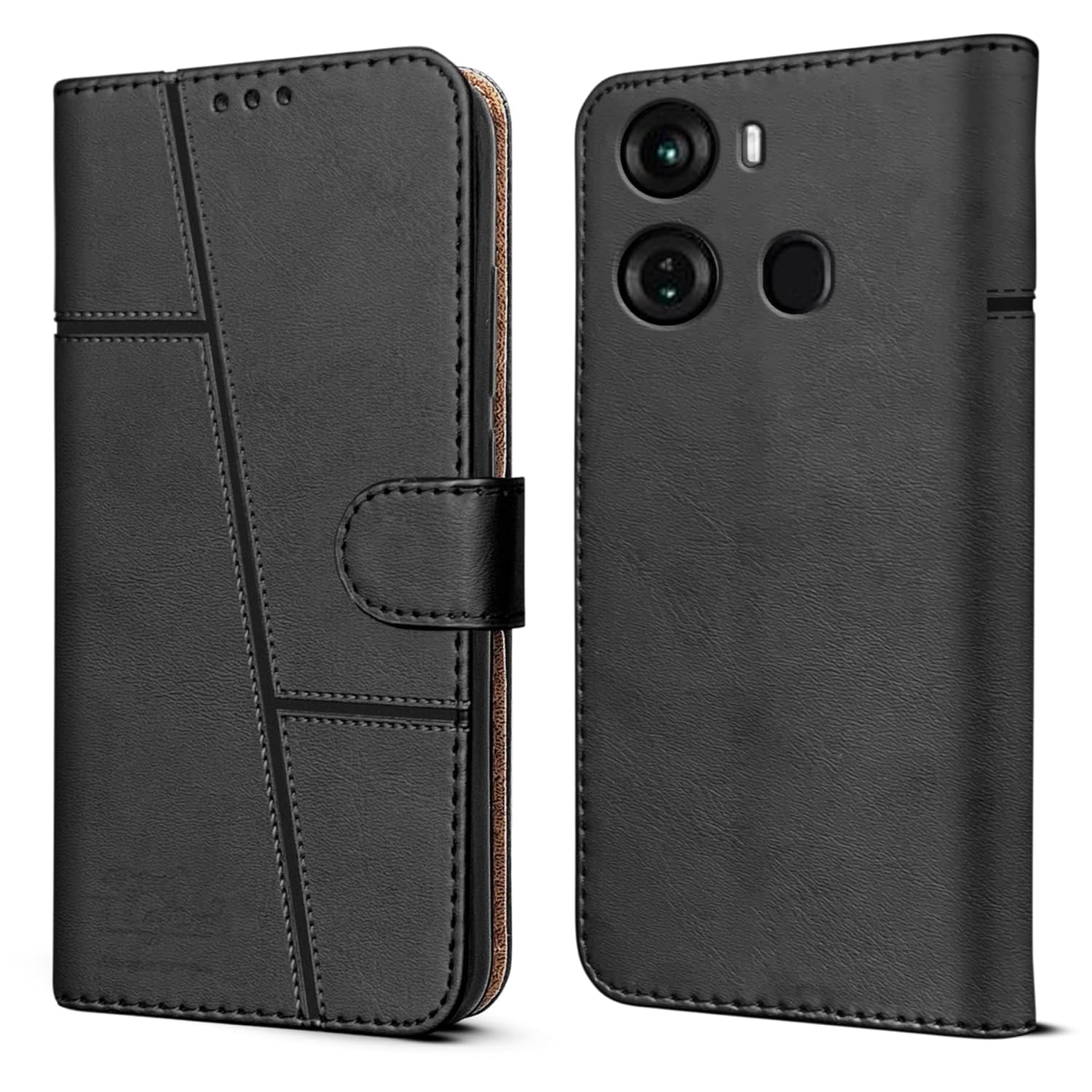 For Itel P40 Flip Cover Case (Stitched Leather with Magnetic Closure)