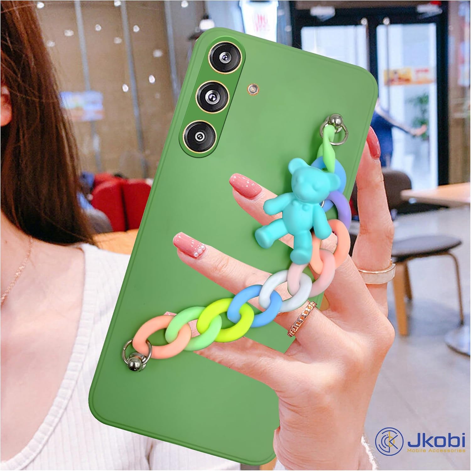 For Samsung Galaxy F55 5G | M55 5G | M55s Back Cover Girls Case with Bracelet (Wrist Hanging Chain | Teddy Toy Cartoon)