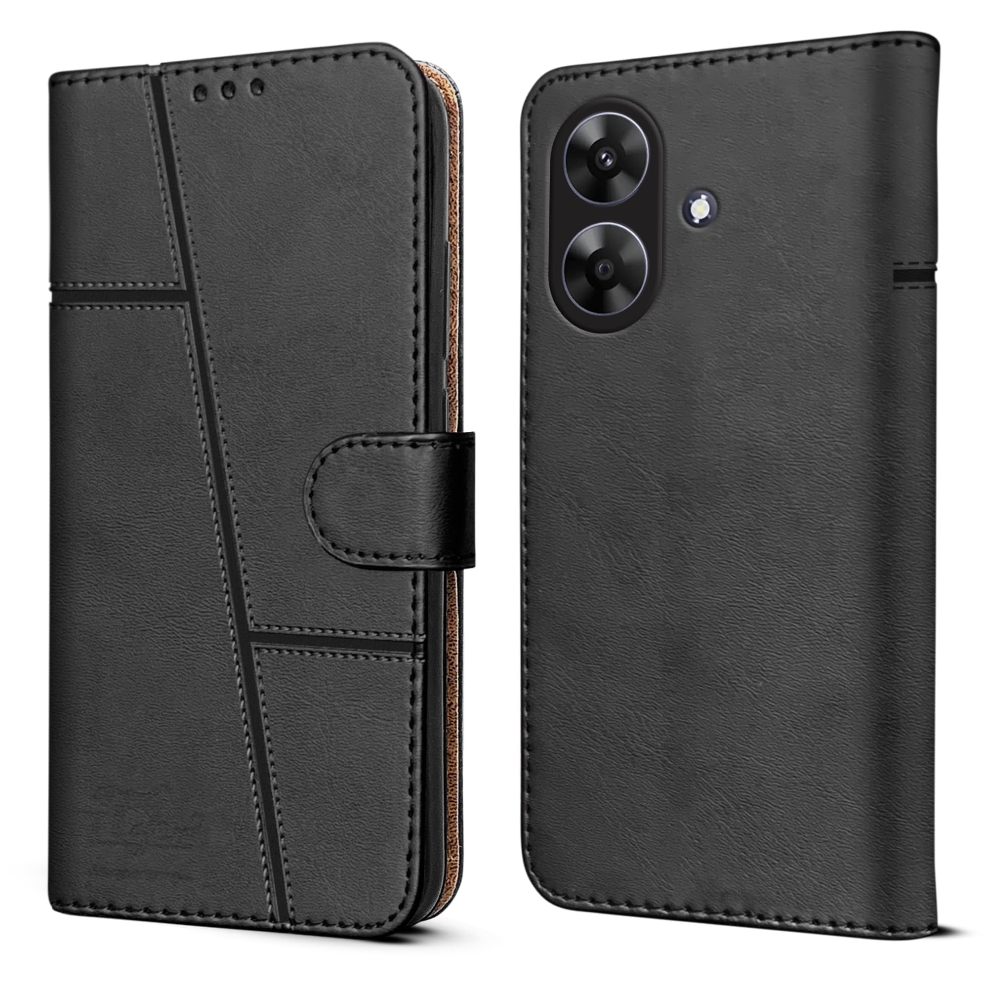 For Realme C61 | Realme Narzo N61 Flip Cover Case (Stitched Leather with Magnetic Closure)
