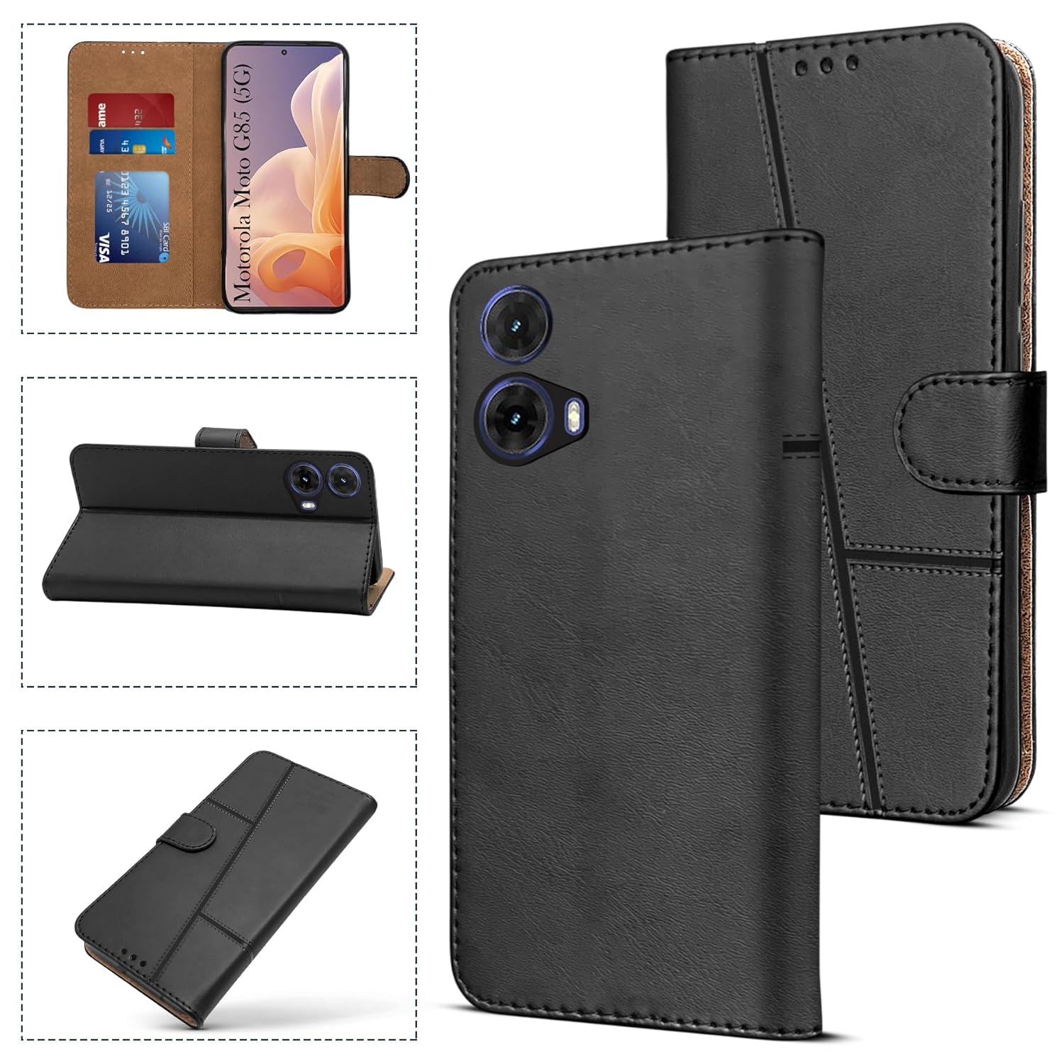 For Motorola Moto G85 5G Flip Cover Case(Stitched Leather with Magnetic Closure)