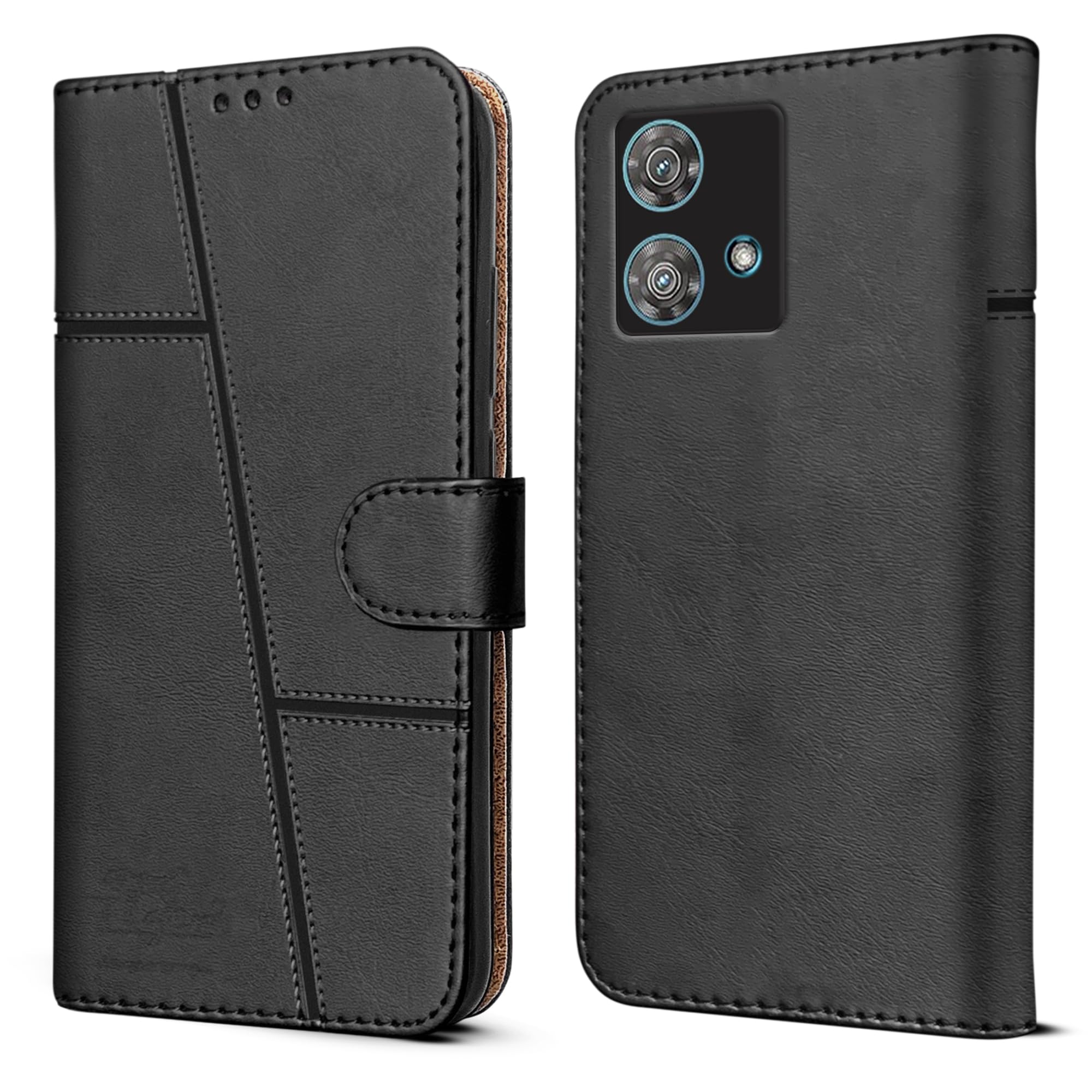 For Motorola Moto Edge 40 Neo Flip Cover Case (Stitched Leather with Magnetic Closure)