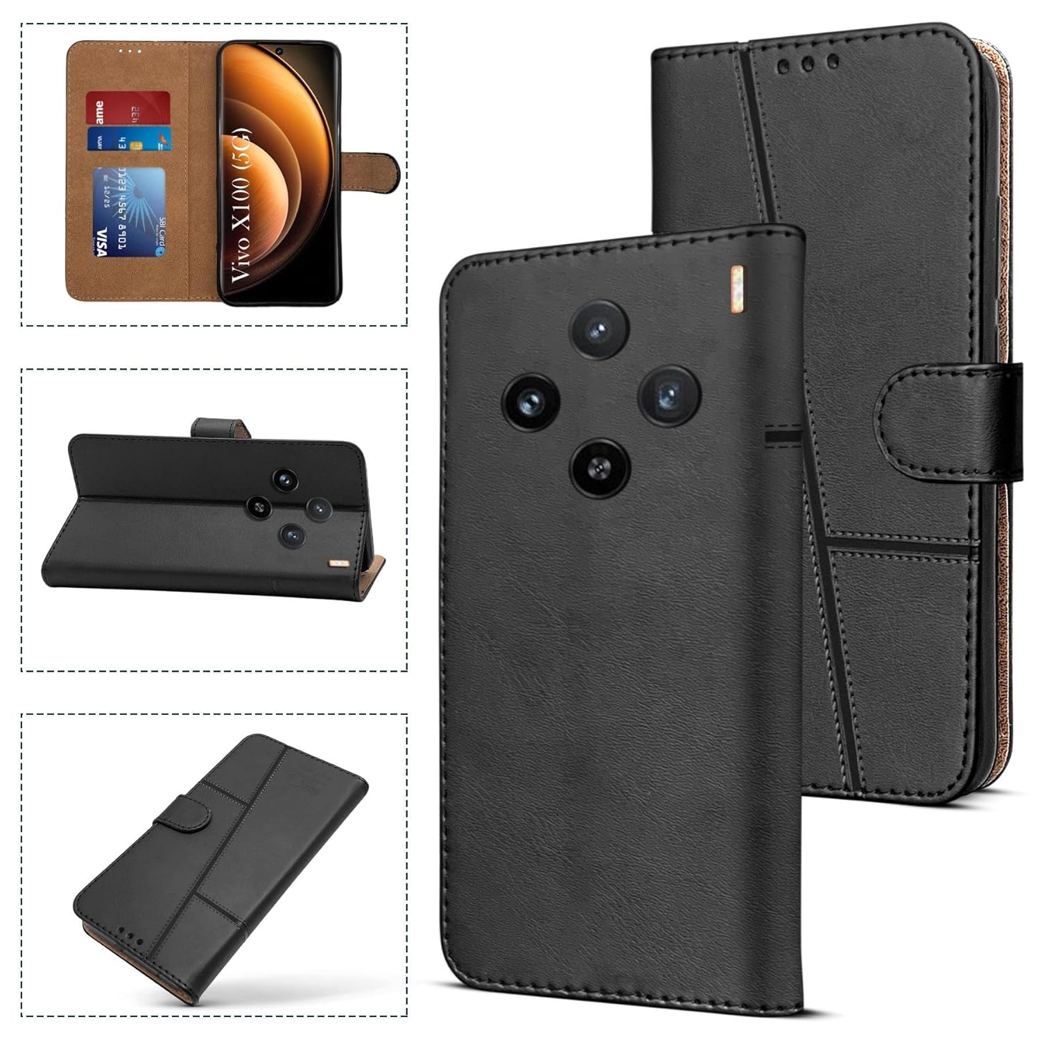 For VIVO X100 5G Flip Cover Case (Stitched Leather with Magnetic Closure)