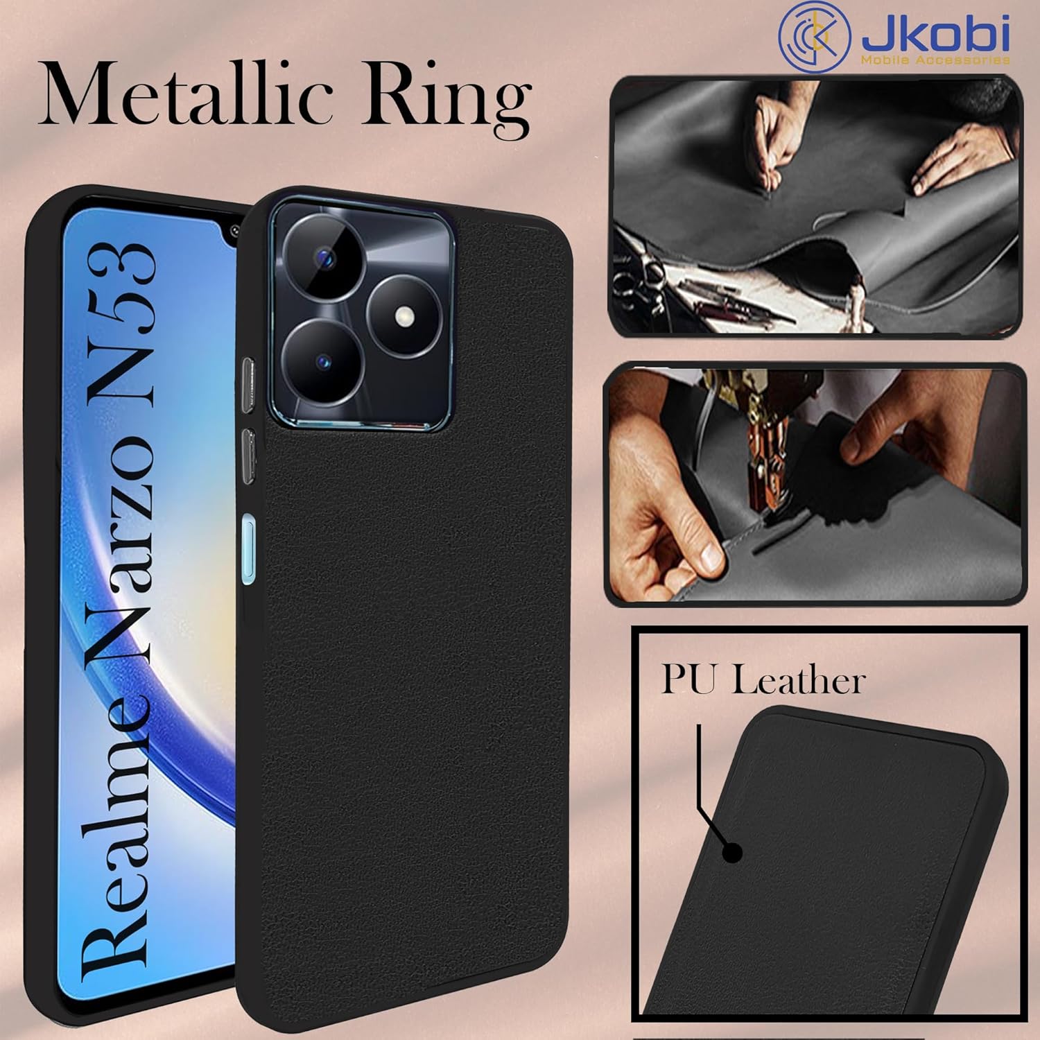 For Realme Narzo N53 Back Cover Case (Minimalist Professional Leather | Shockproof Metal Camera Protection)