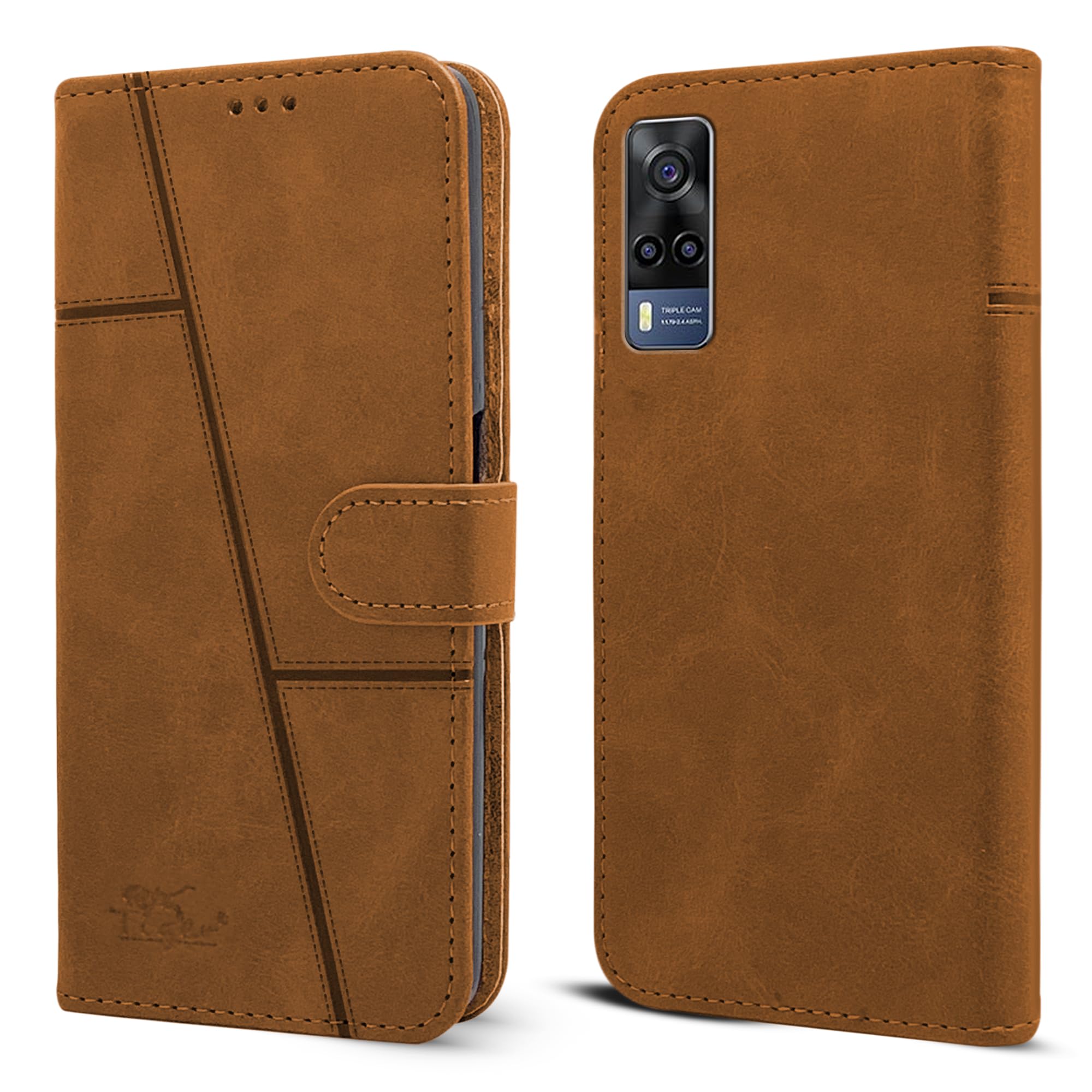 For Vivo Y53s 4G Flip Cover Case (Stitched Leather Finish | Magnetic Closure | Inner TPU | Foldable Stand | Wallet Card Slots | Blue)