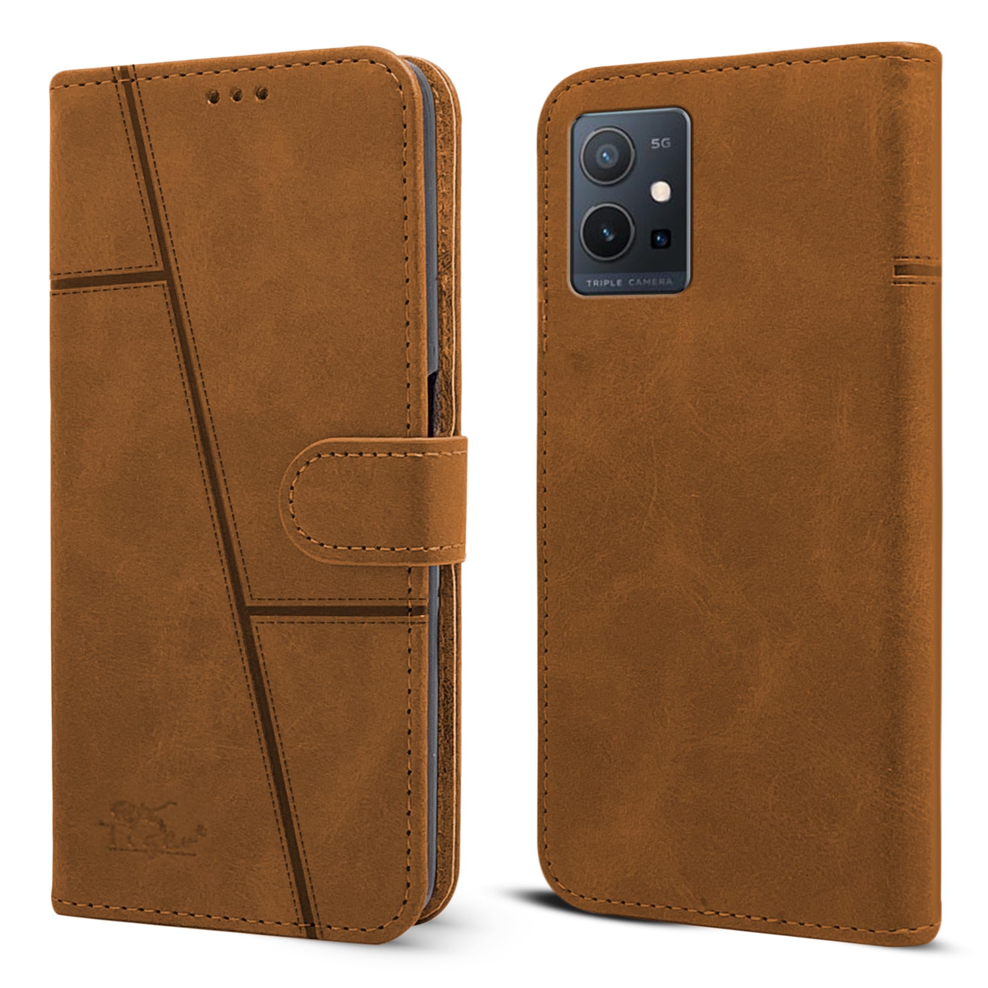 For Vivo Y75 5G | Y55 5G Flip Cover Case (Stitched Leather with Magnetic Closure)