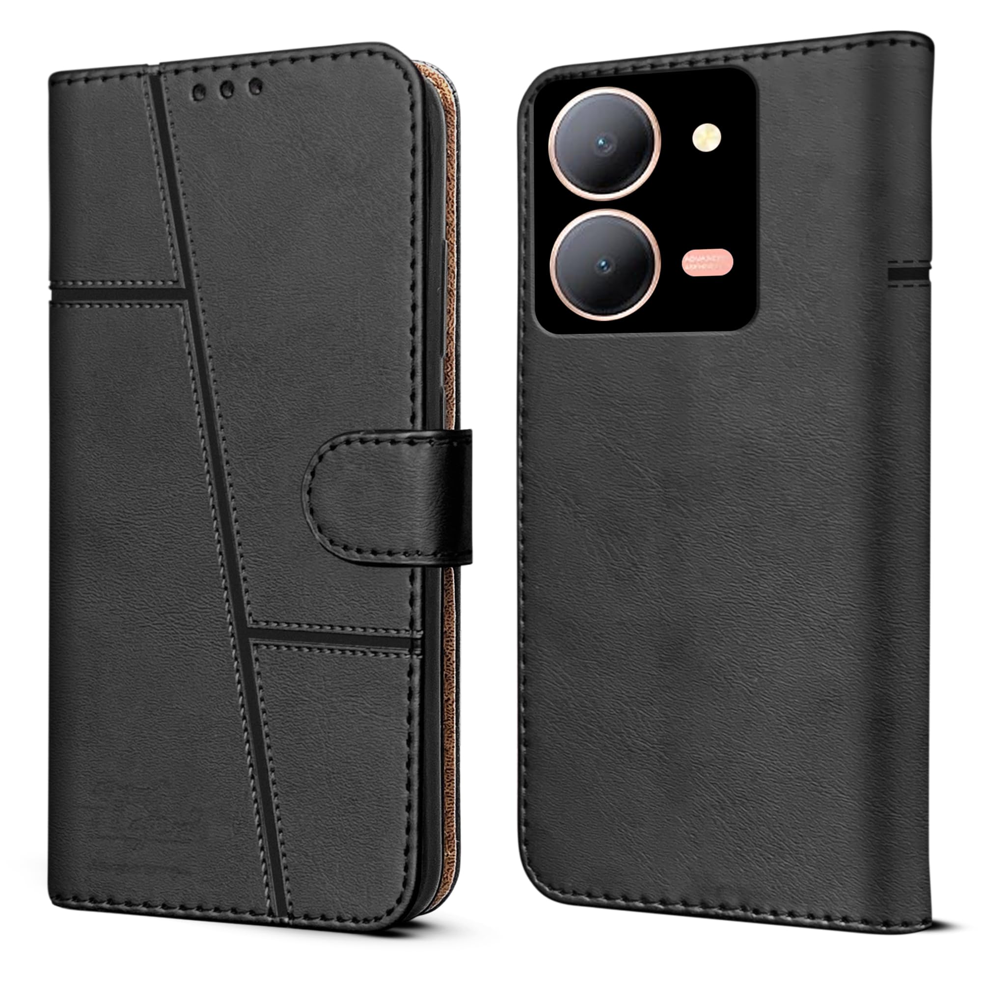 For Vivo Y77T Flip Cover Case (Stitched Leather with Magnetic Closure)