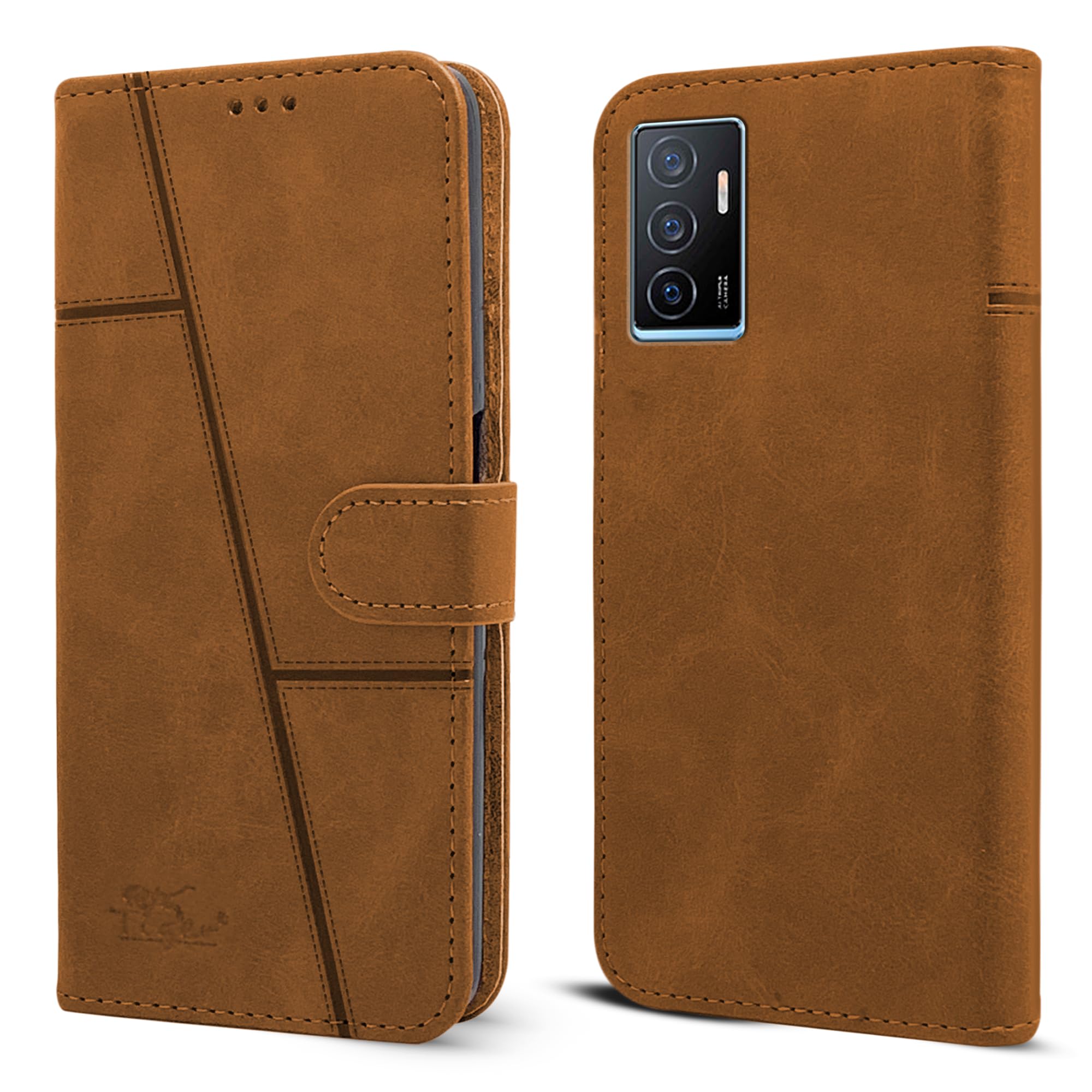 For Vivo Y75 4G Flip Cover Case (Stitched Leather with Magnetic Closure)