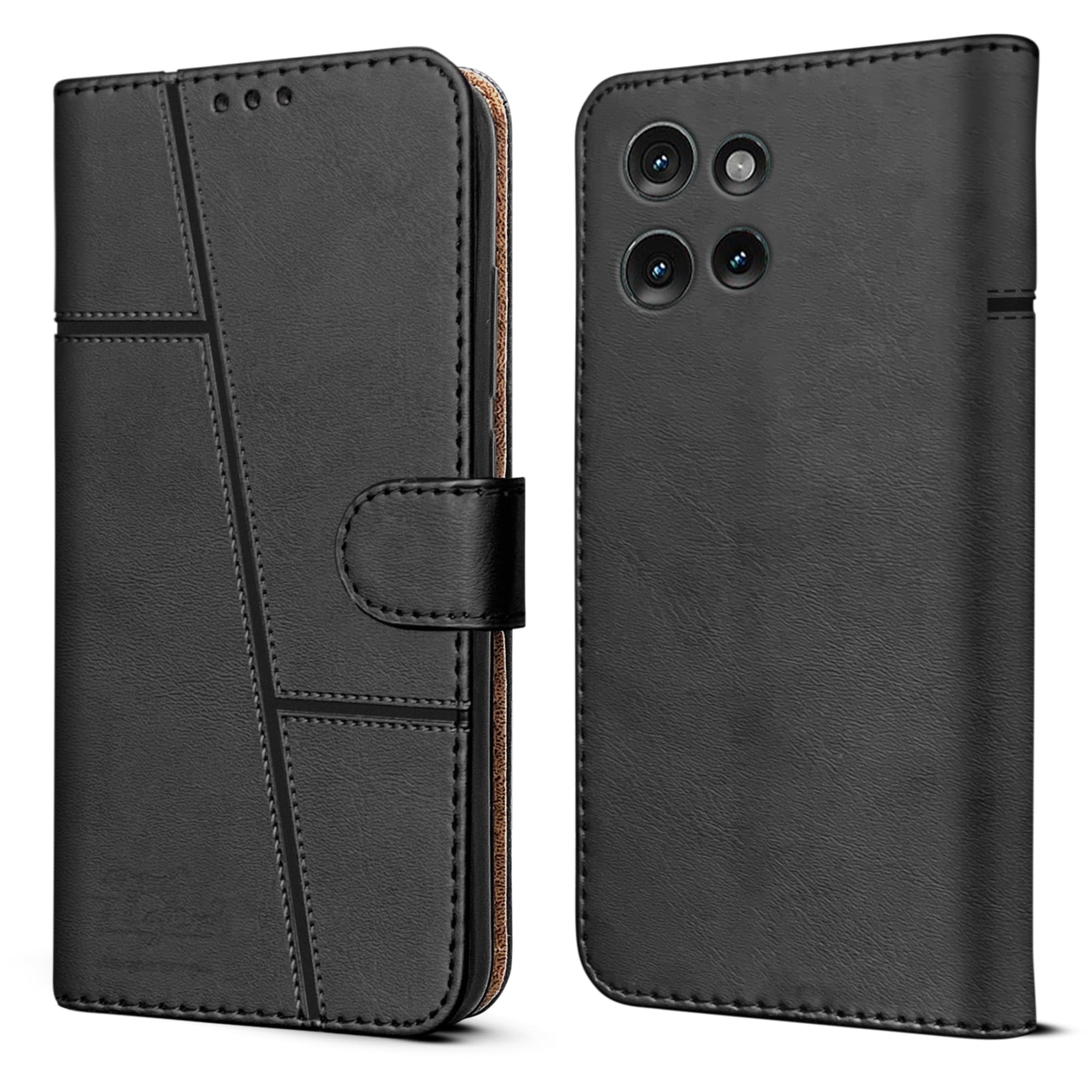 For Motorola Moto Edge 50 5G Flip Cover Case ( Stitched Leather with Magnetic Closure)