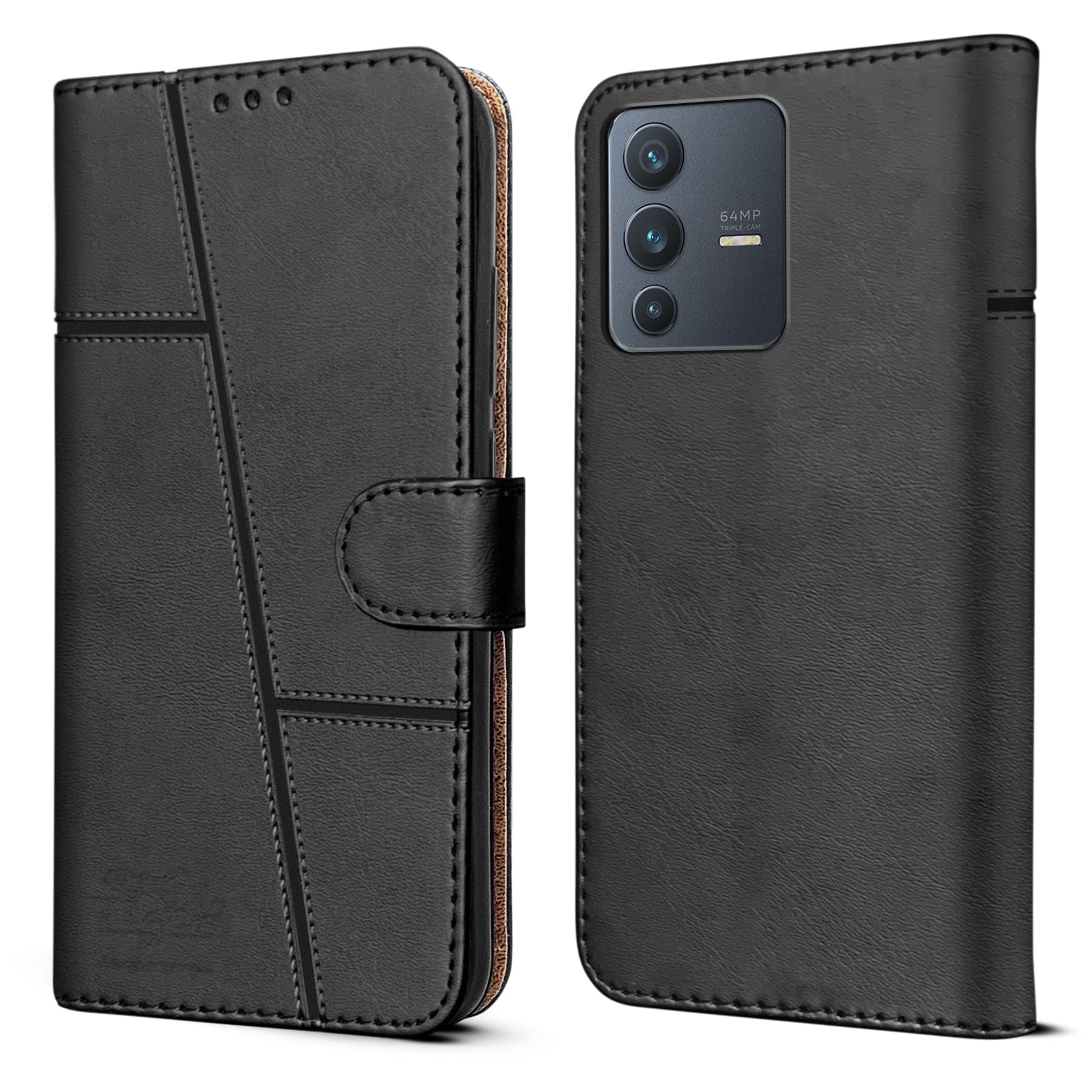 For Vivo V23 5G Flip Cover Case (Stitched with Magnetic Closure)