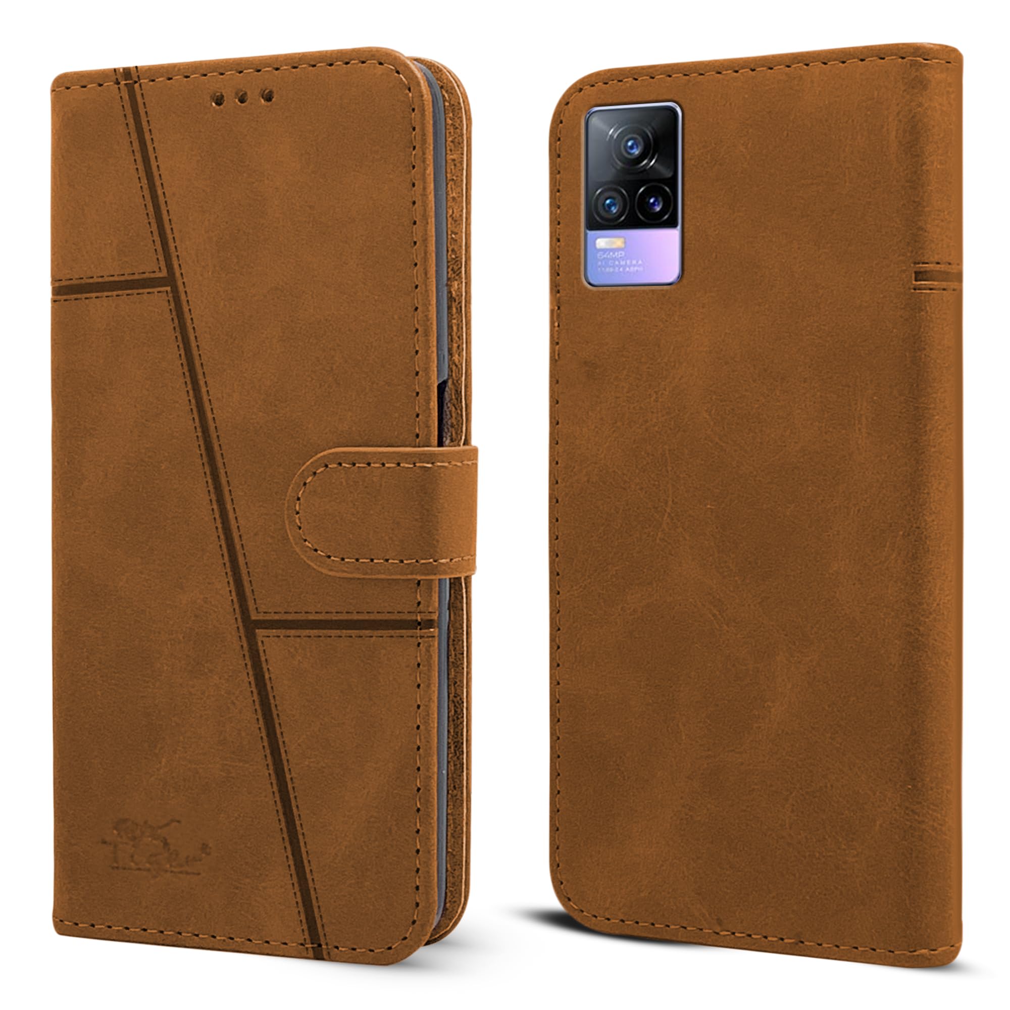 For Vivo V21e 4G Flip Cover Case (Stitched Leather with Magnetic Closure)