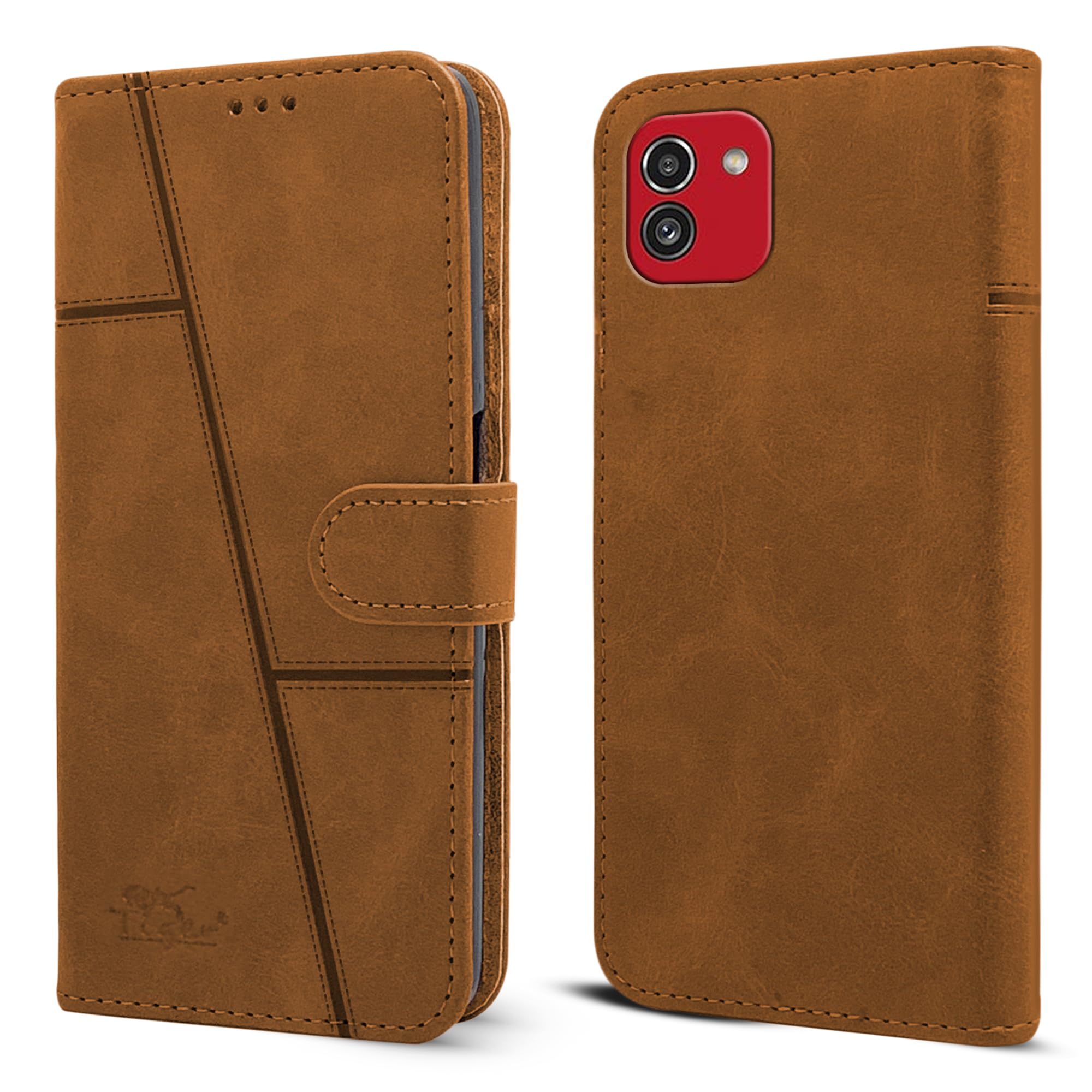 For Samsung Galaxy A03 Flip Cover Case (Stitched Leather Finish | Magnetic Closure | Inner TPU | Foldable Stand | Wallet Card Slots)