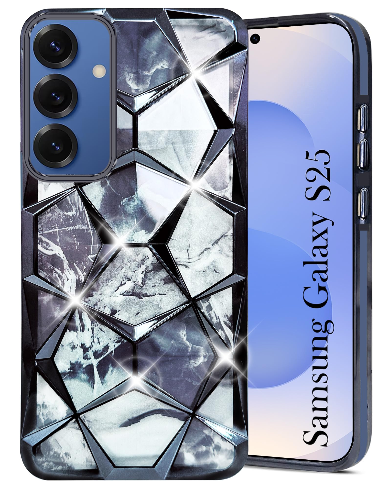 For Samsung Galaxy S25 Back Cover Case ( Dual Design Glitter Sparkle and Detachable Diamond Print Case | Soft and Flexible)