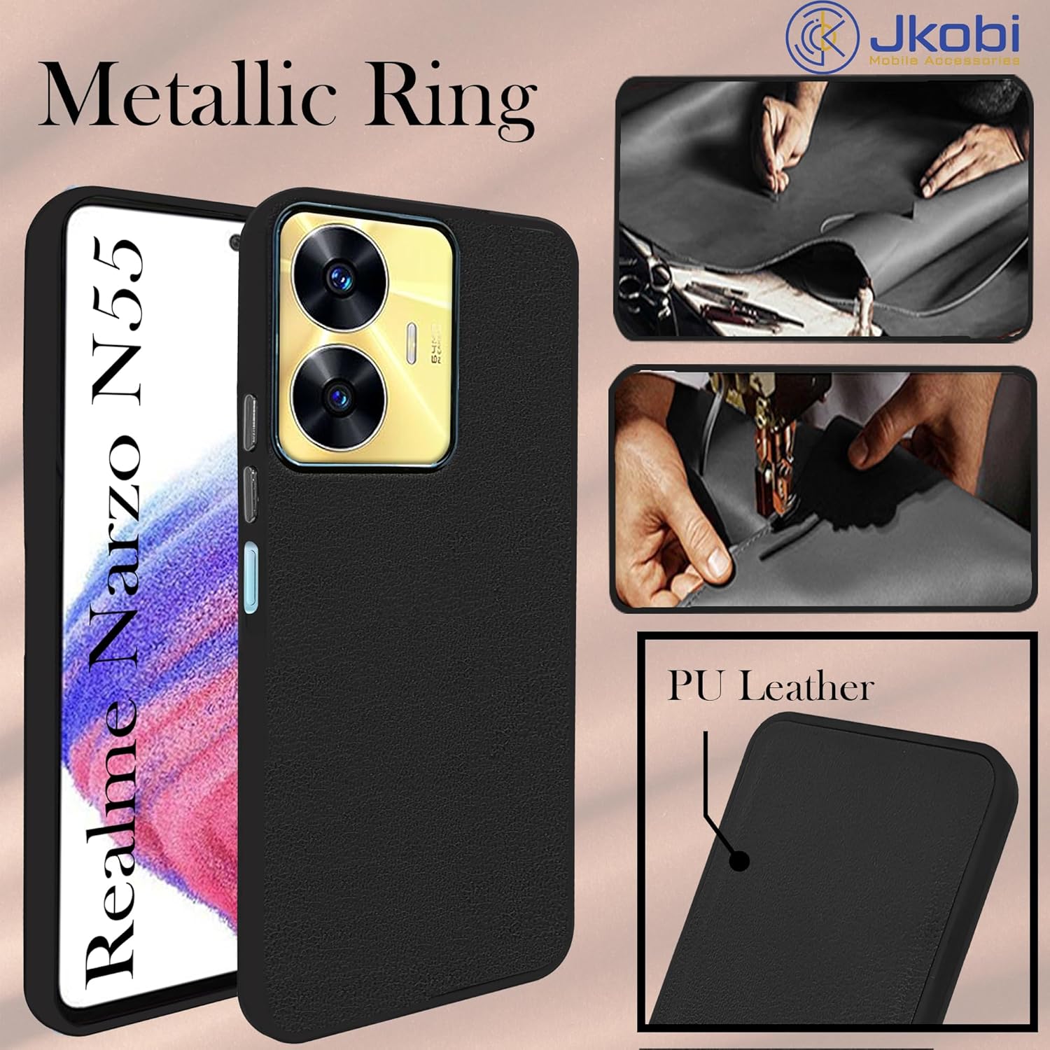 For Realme Narzo N55 Back Cover Case (Minimalist Professional Leather | Shockproof Metal Camera Protection)