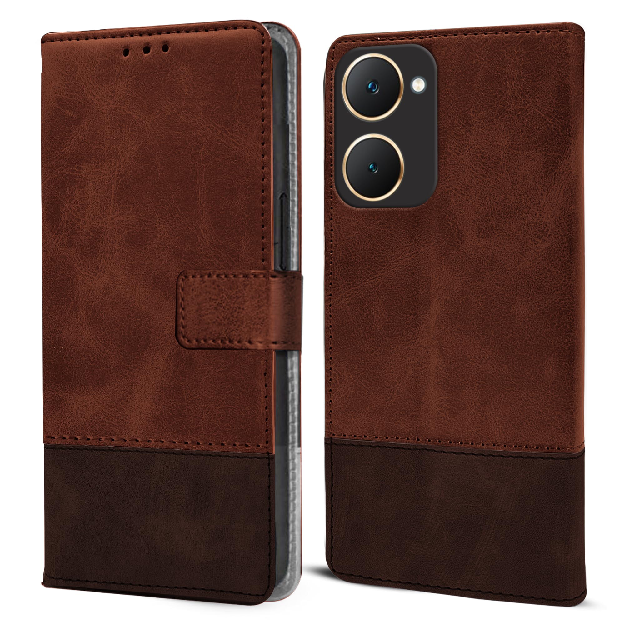 For Vivo Y18 | Y18e | Y03 | Y18i | Y18t Flip Case Cover (Professional Dual Leather Wallet with Magnetic Closure)