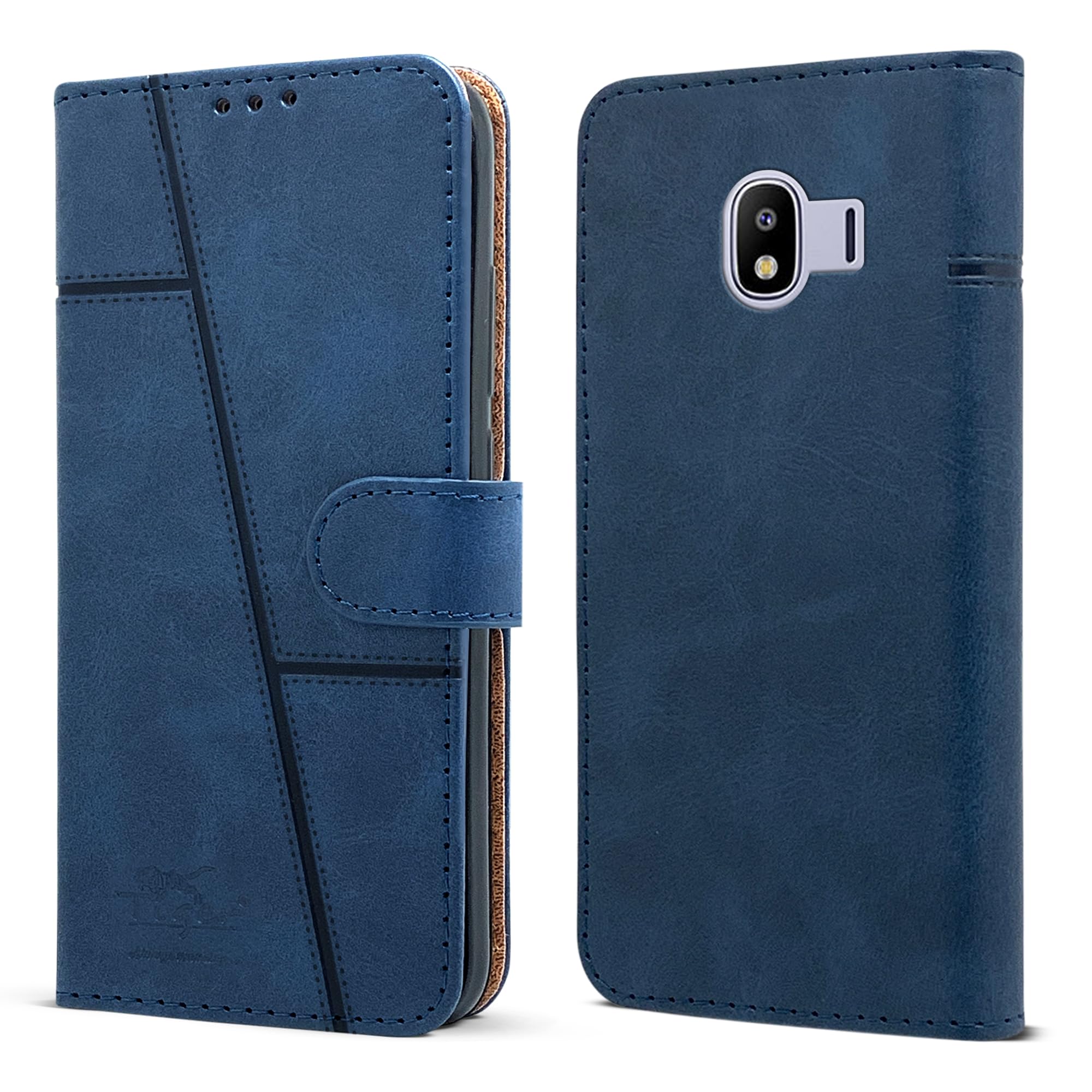 For Samsung Galaxy J4 Flip Cover Case ( Stitched Leather with Magnetic Closure)
