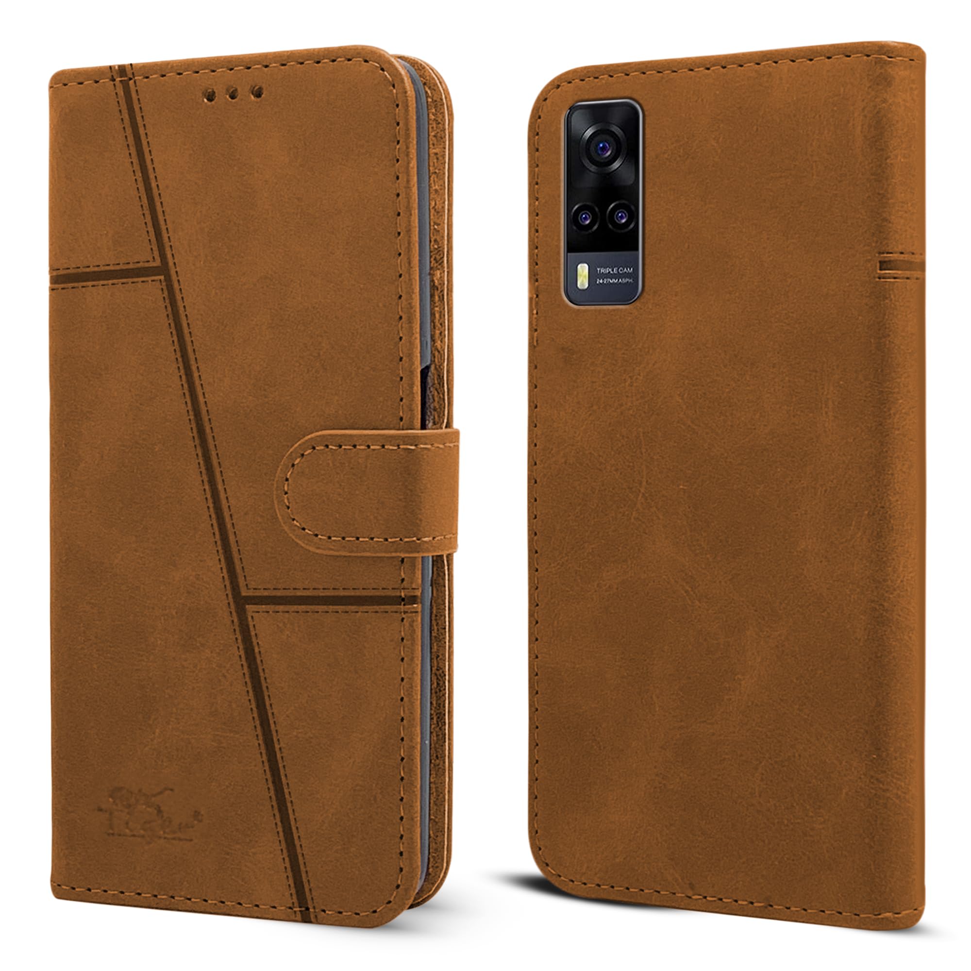 For Vivo Y31 (2021) Flip Cover Case (Stitched Leather with Magnetic Closure)