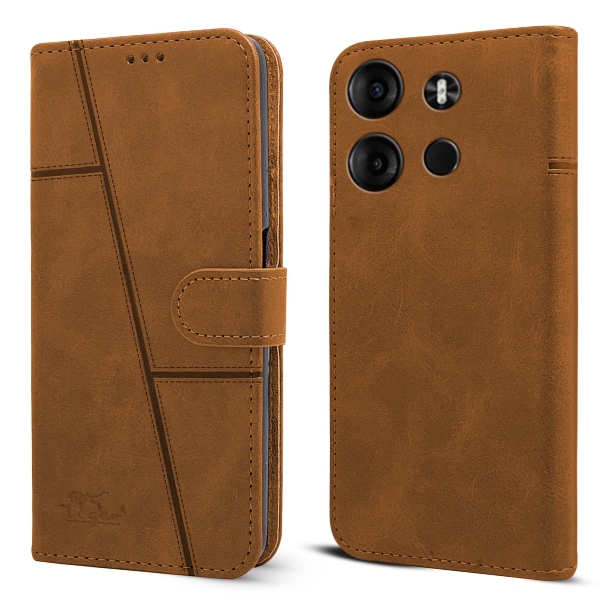 For Tecno Spark Go 2023 Flip Cover Case (Stitched Leather with Magnetic Closure)