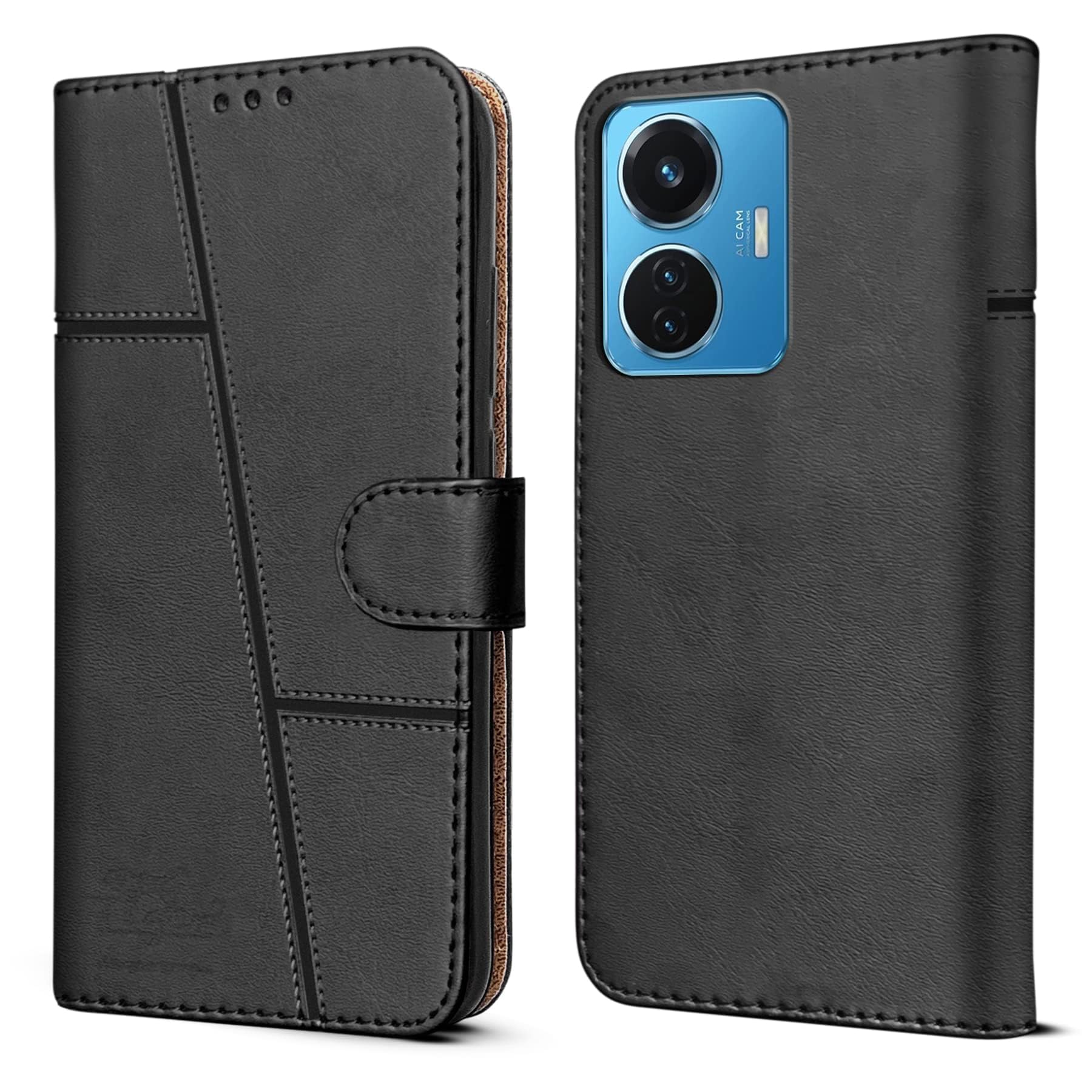 For Vivo Y55 4G Flip Cover Case (Stitched Leather with Closure)