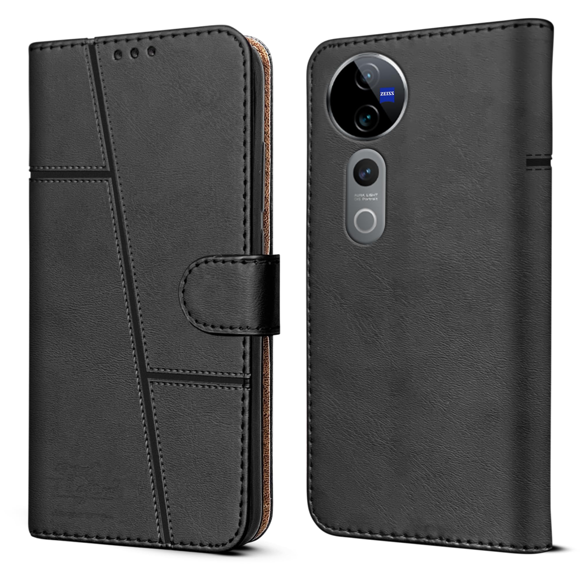 For Vivo V40 | Vivo V40 Pro 5G Flip Cover Case (Stitched Leather with Magnetic Closure)