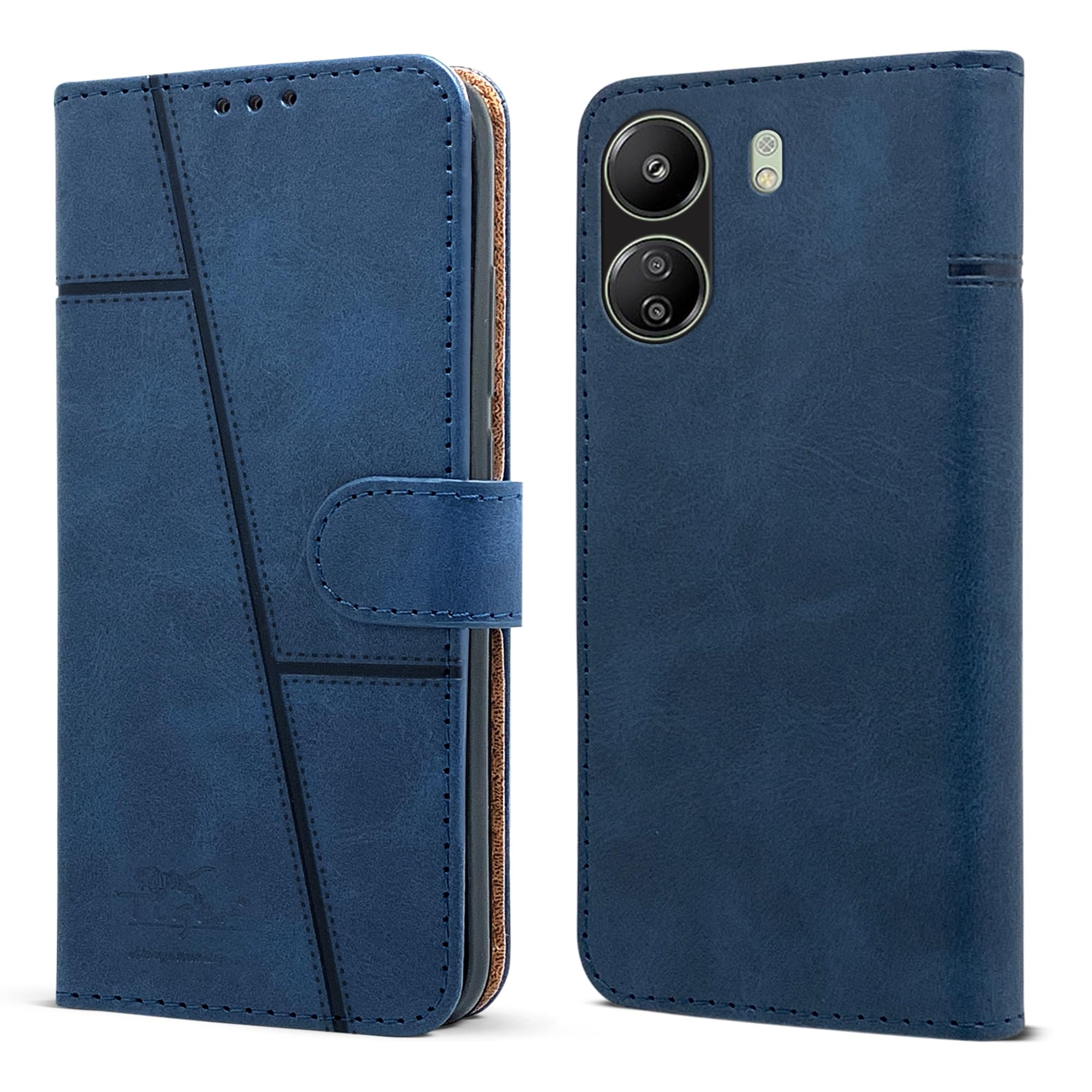 For Poco C65 Flip Cover Case (Stitched Leather with Magnetic Closure)