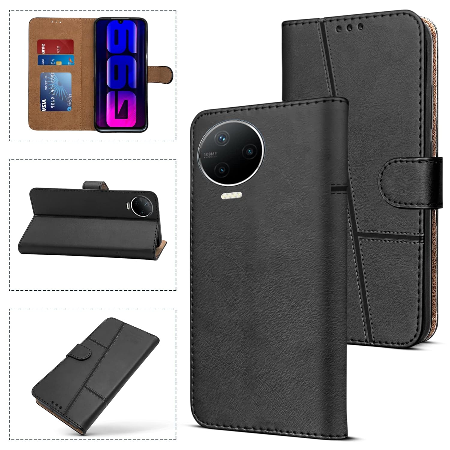 For Infinix Note 12 Pro Flip Cover Case (Stitched Leather Finish | Magnetic Closure | Inner TPU | Foldable Stand | Wallet Card Slots)