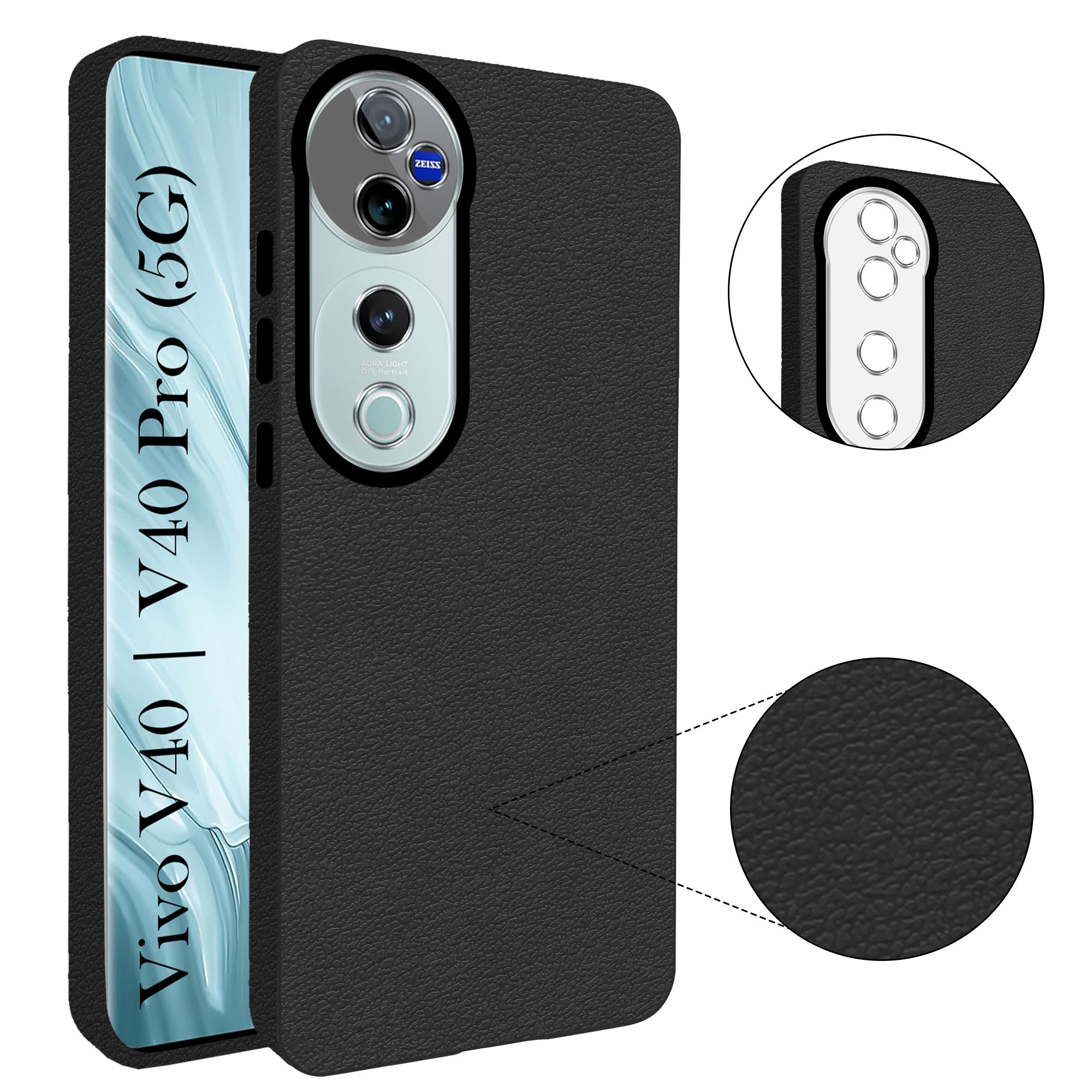For Vivo V40 | Vivo V40 Pro 5G Back Cover Case (Glass Like Camera Protection | Leather Feel | Minimalist Professional Grip )
