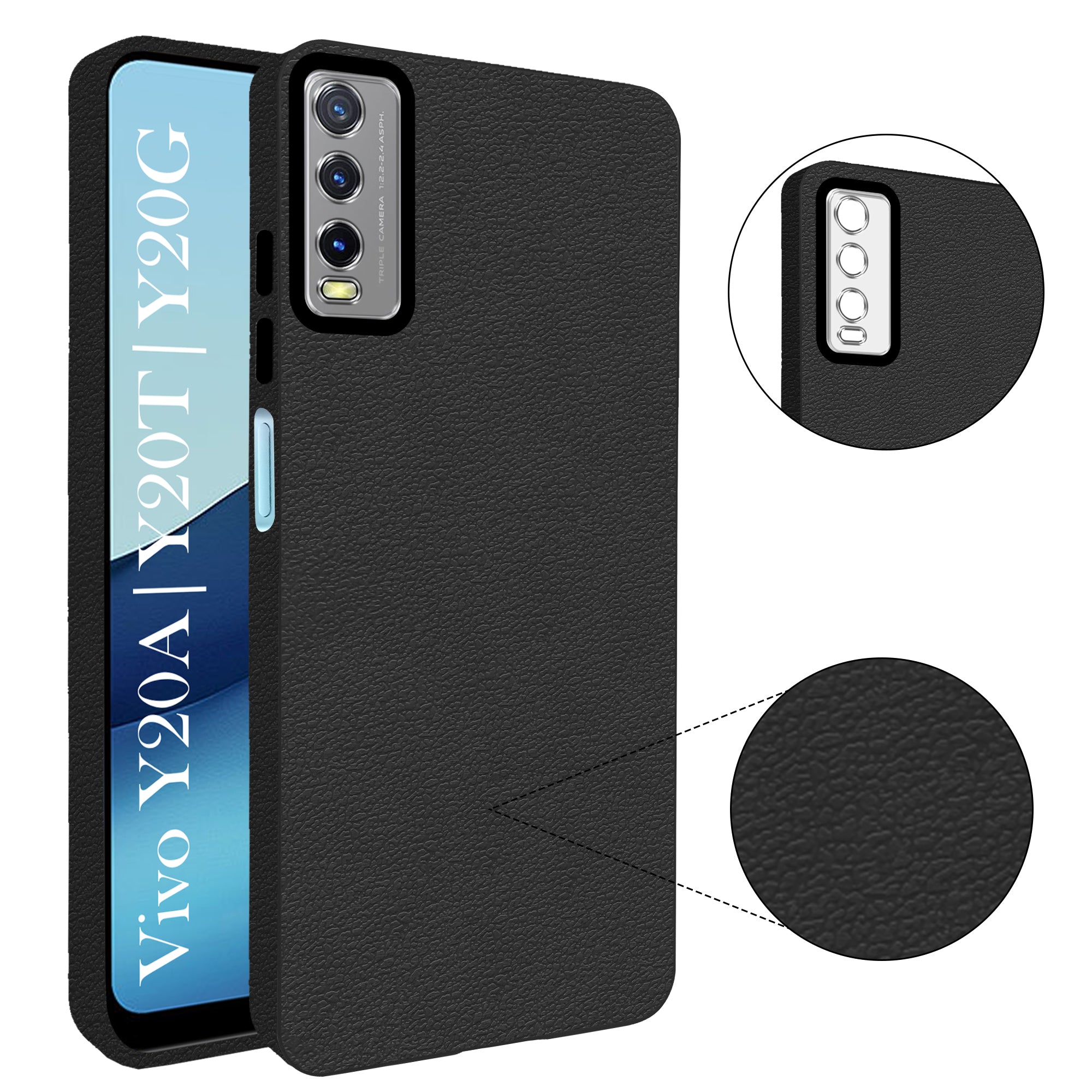 For Vivo Y20A | Y20T | Y20G Back Cover Case (Glass Like Camera Protection | Leather Feel | Minimalist Professional Grip)