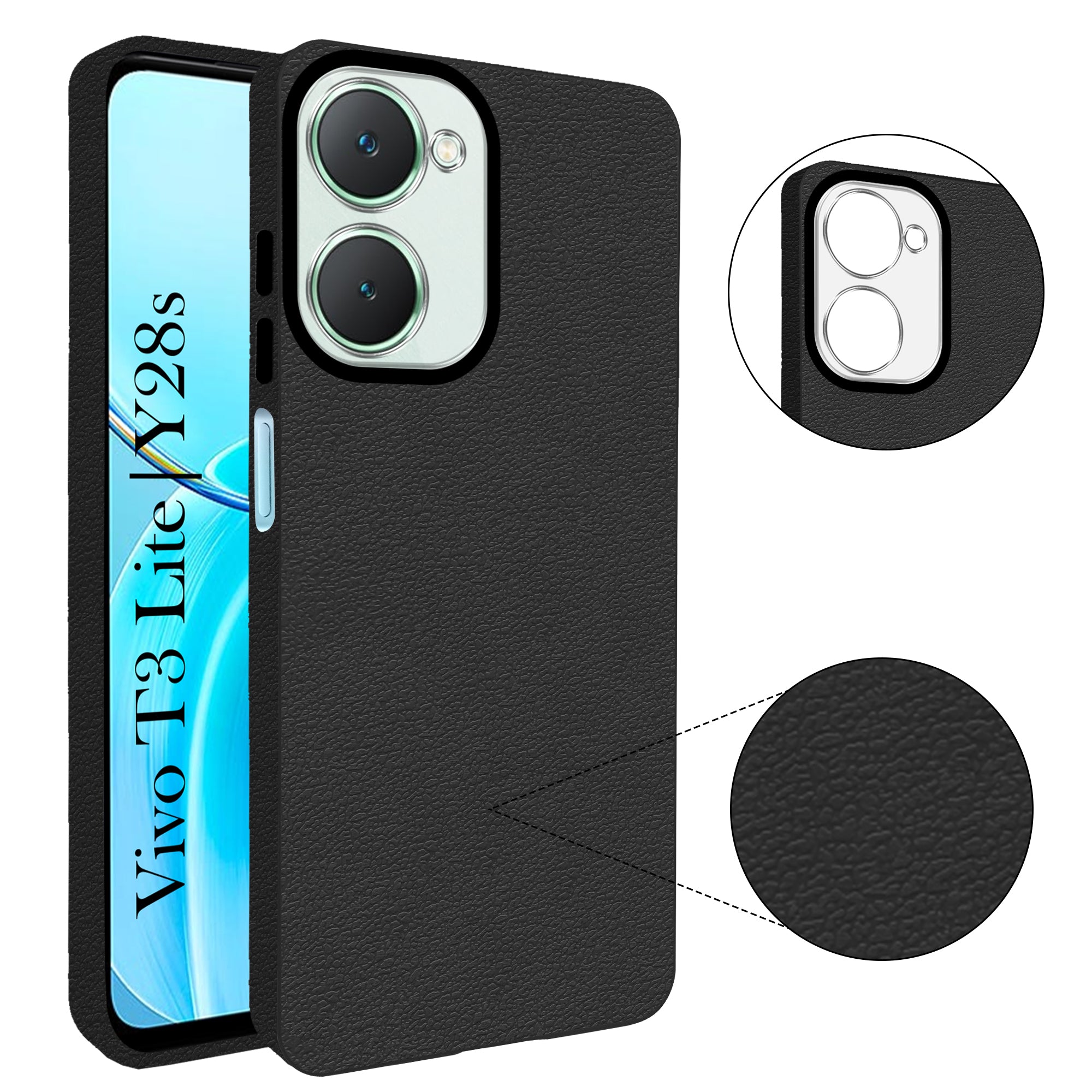 For Vivo T3 Lite 5G | Vivo Y28s 5G Back Cover Case (Glass Like Camera Protection | Leather Feel | Minimalist Professional Grip)