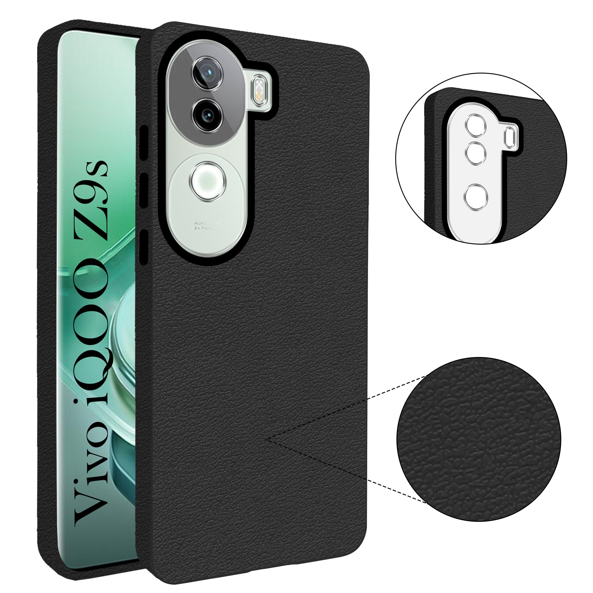 For Vivo iQOO Z9s Back Cover Case (Glass Like Camera Protection | Leather Feel | Minimalist Professional Grip)