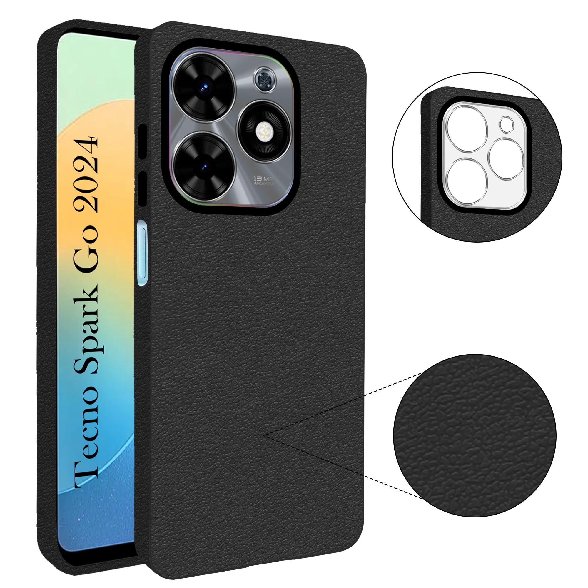 For Tecno Spark Go 2024 Back Cover Case (Glass Like Camera Protection | Leather Feel | Minimalist Professional Grip)
