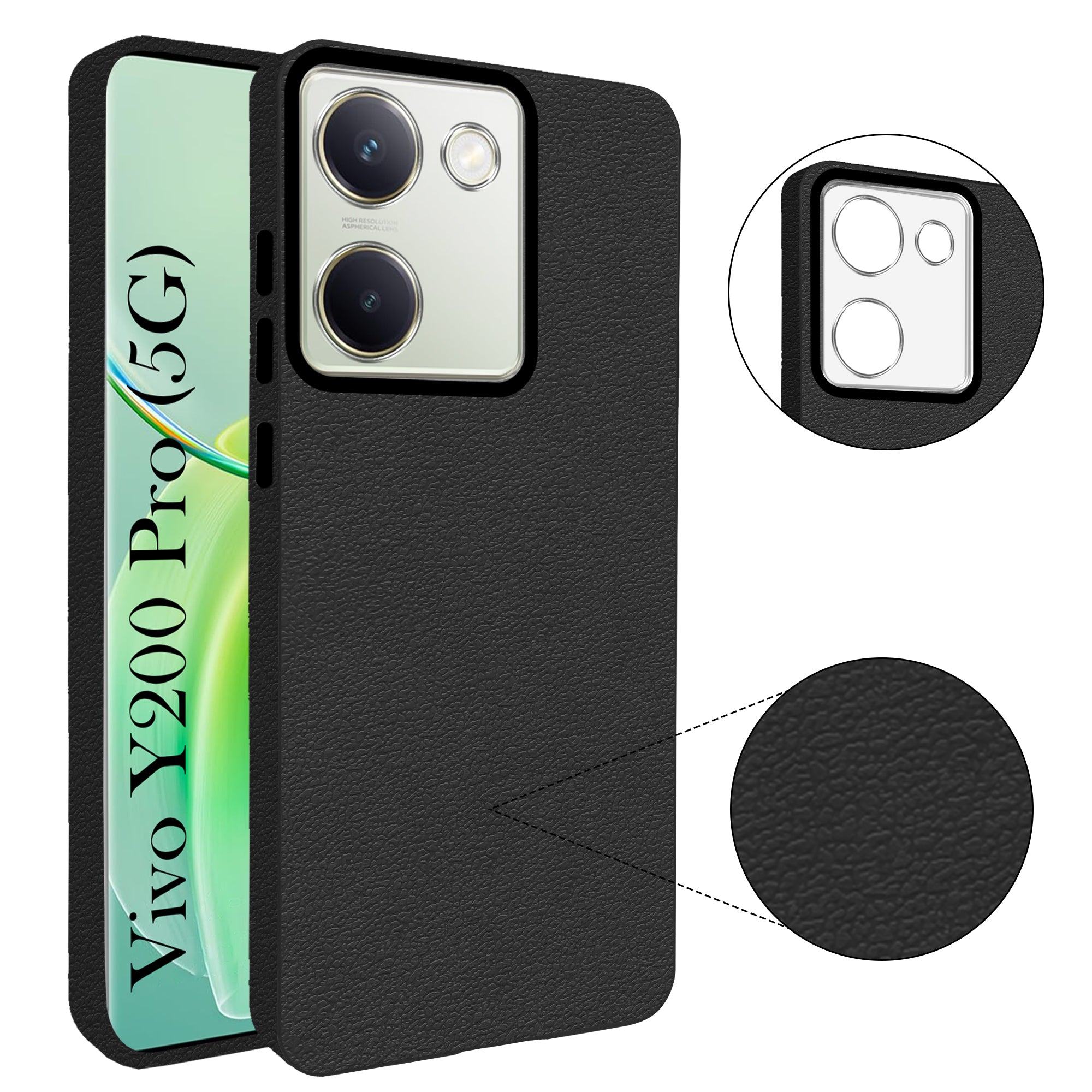 For Vivo Y200 Pro 5G Back Cover Case (Glass Like Camera Protection | Leather Feel | Minimalist Professional Grip)