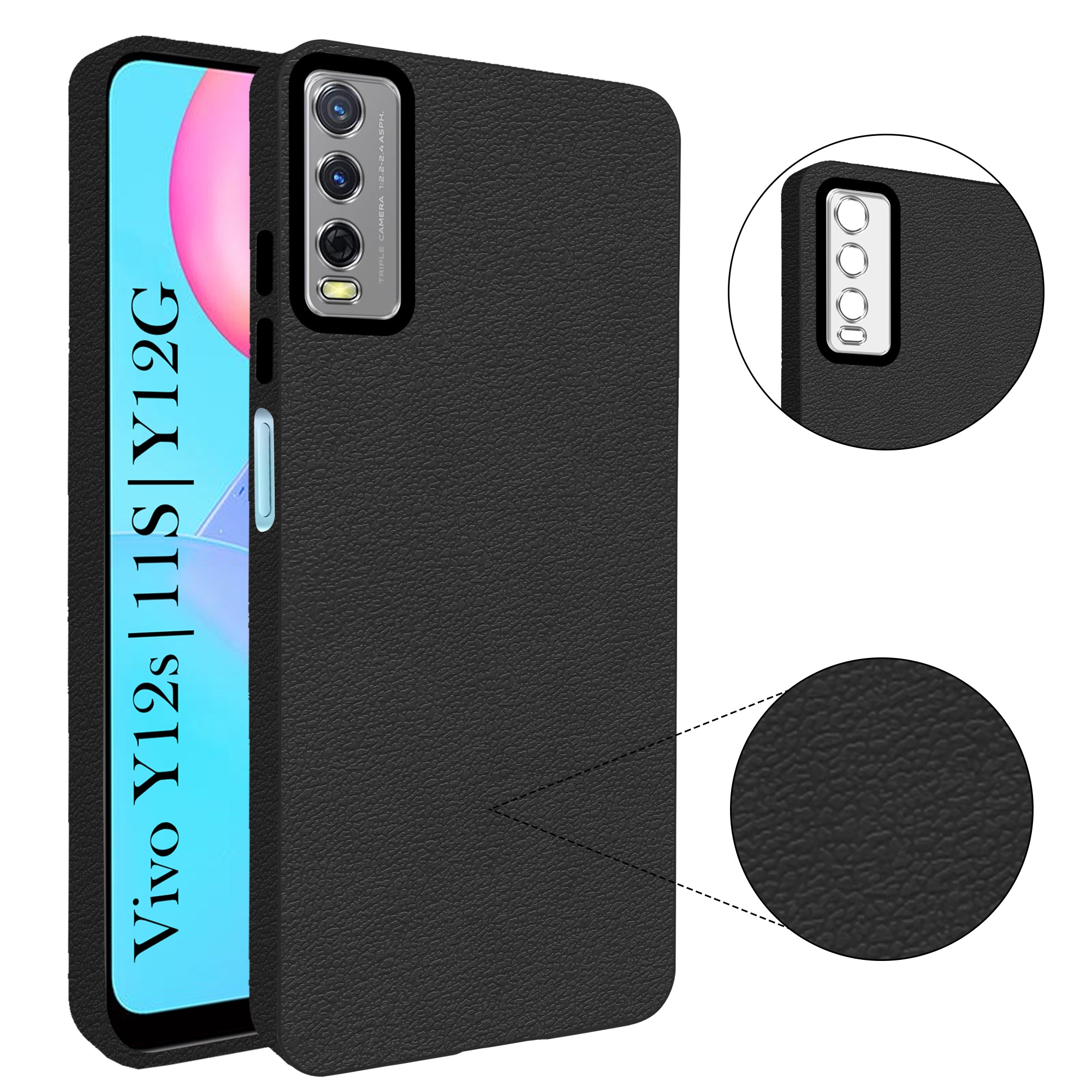 For Vivo Y12s | Y11s | Y12G Back Cover Case (Glass Like Camera Protection | Leather Feel | Minimalist Professional Grip)