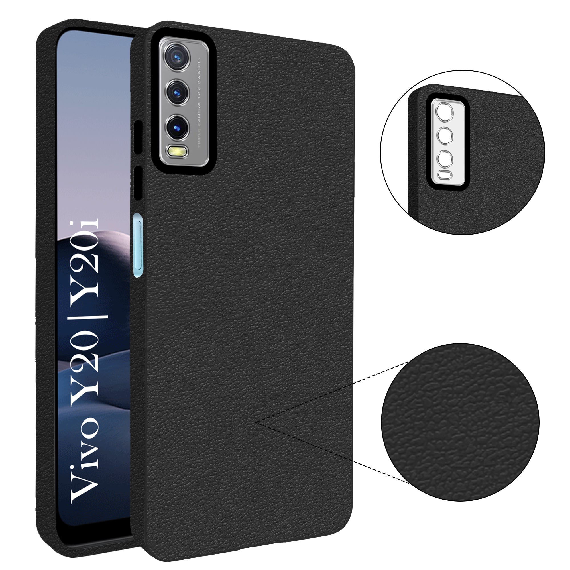For Vivo Y20 2021 Back Cover Case (Glass Like Camera Protection | Leather Feel | Minimalist Professional Grip)