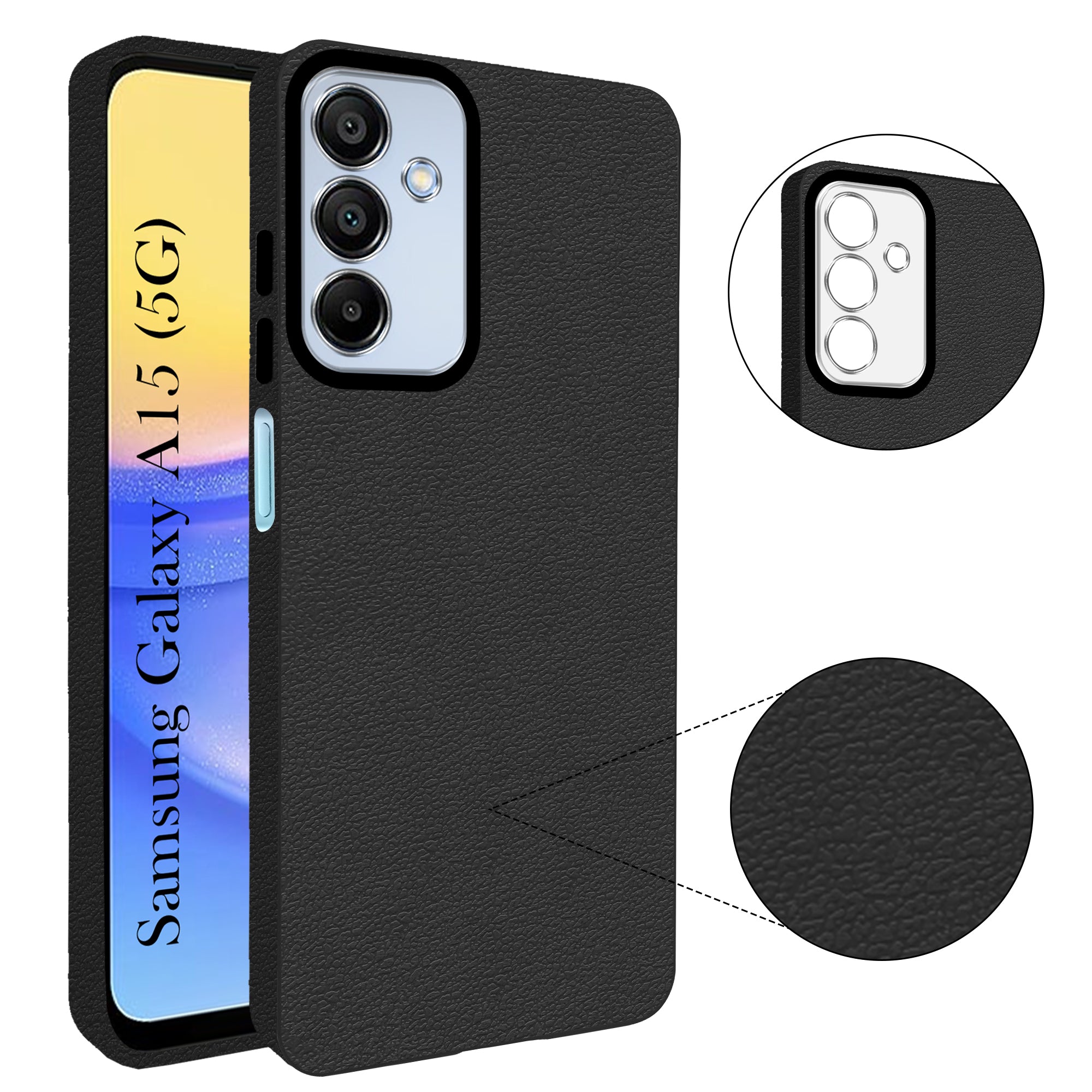For Samsung Galaxy A15 5G Back Cover Case (Glass Like Camera Protection | Leather Feel | Minimalist Professional Grip)