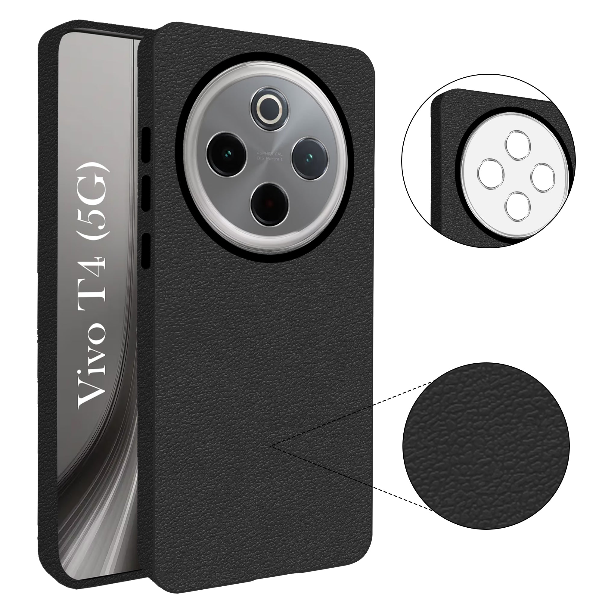 For Vivo T4 Back Cover Case (Glass Like Camera Protection | Leather Feel | Minimalist Professional Grip)