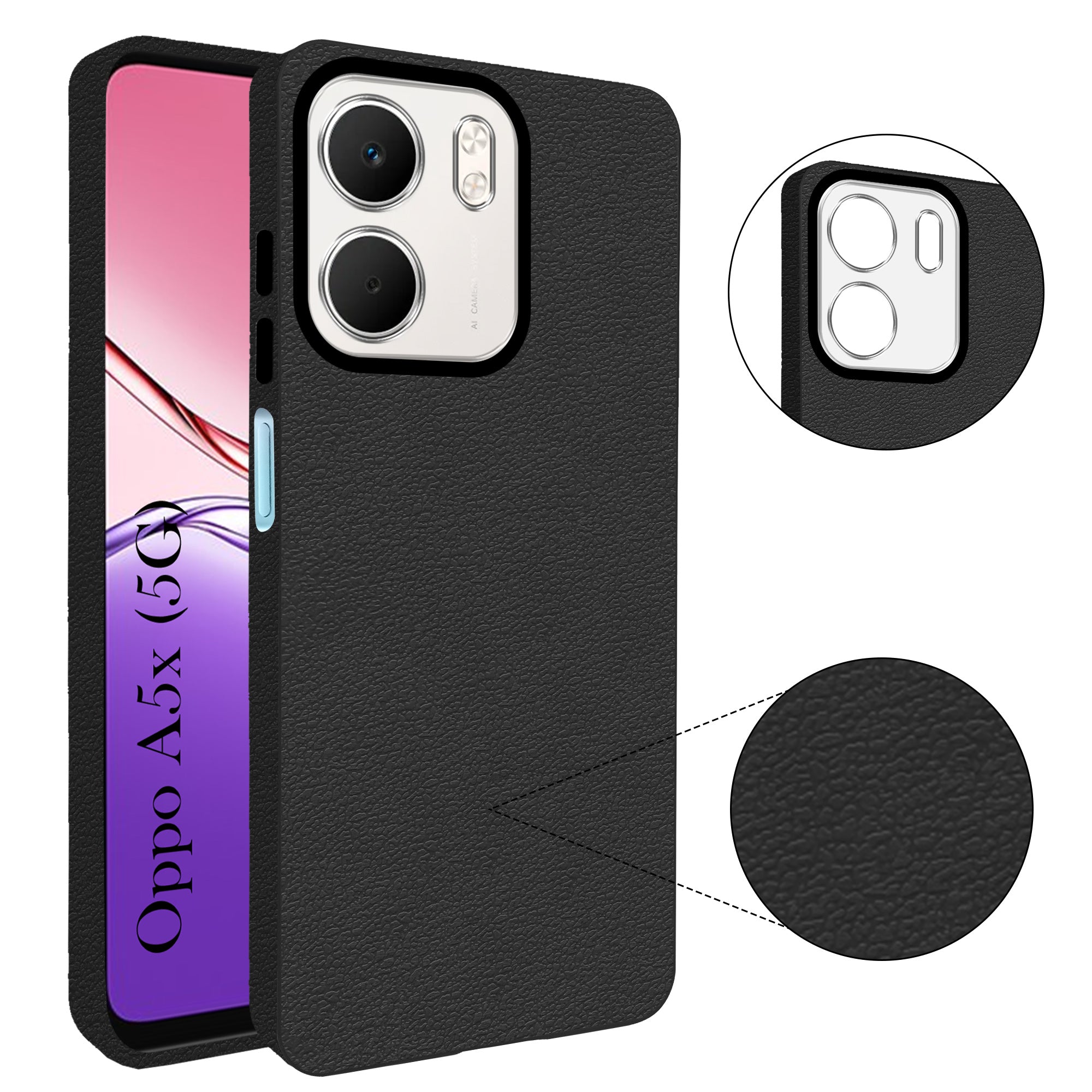 For Oppo A5X Back Cover Case (Glass Like Camera Protection | Leather Feel | Minimalist Professional Grip)