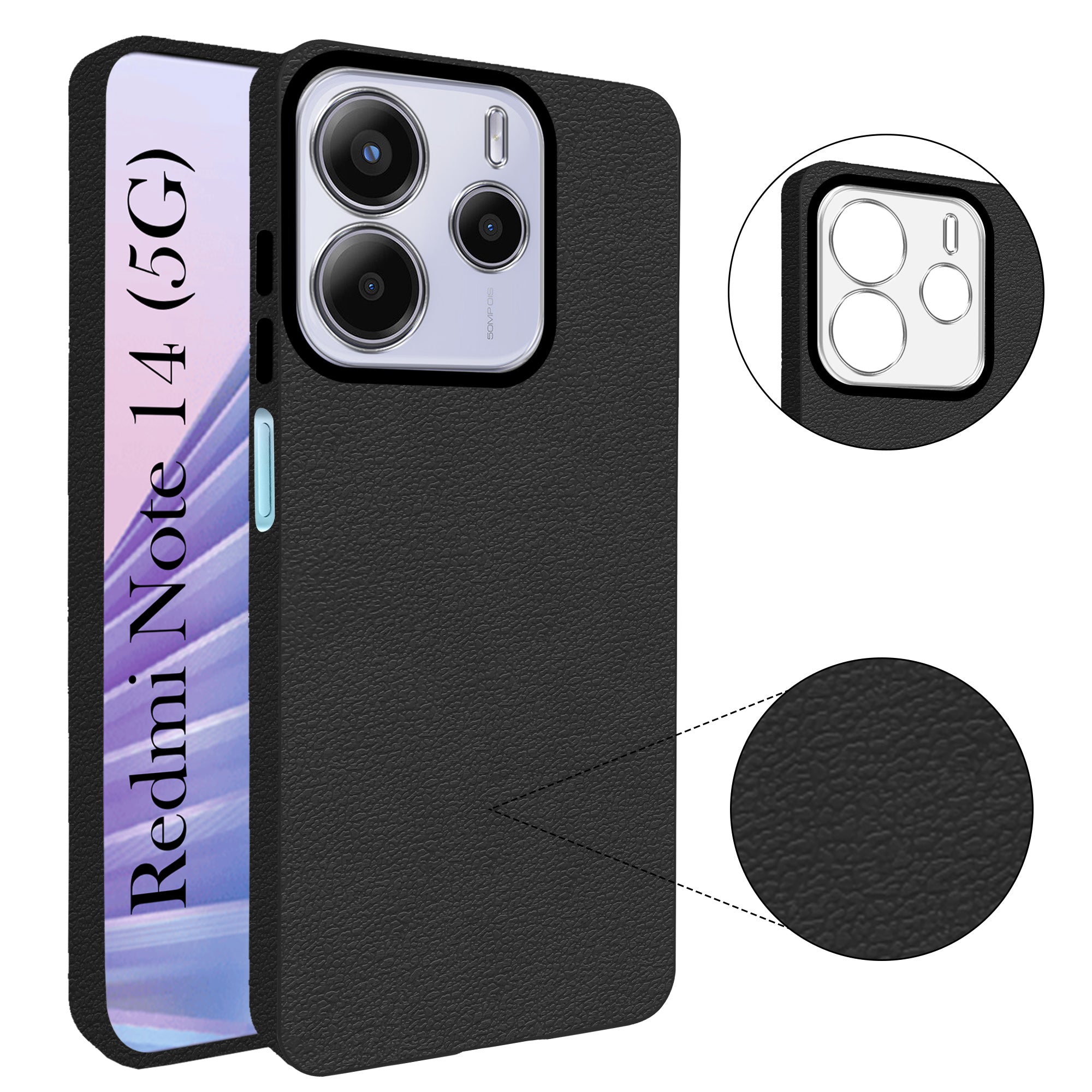 For Redmi Note 14 5G | Redmi Note 14 SE Back Cover Case (Glass Like Camera Protection | Leather Feel | Minimalist Professional Grip)