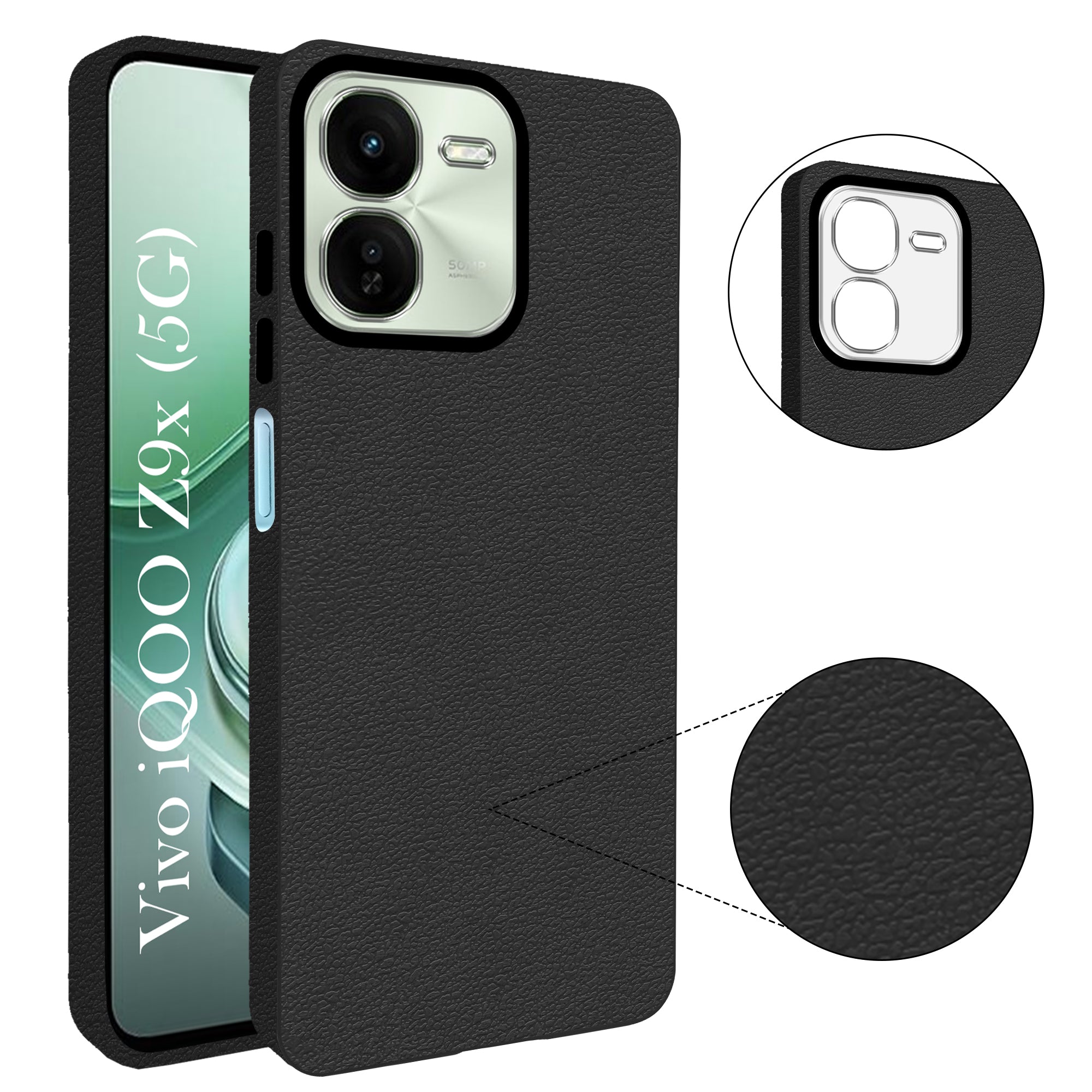 For Vivo IQOO Z9x 5G Back Cover Case (Glass Like Camera Protection | Leather Feel | Minimalist Professional Grip)