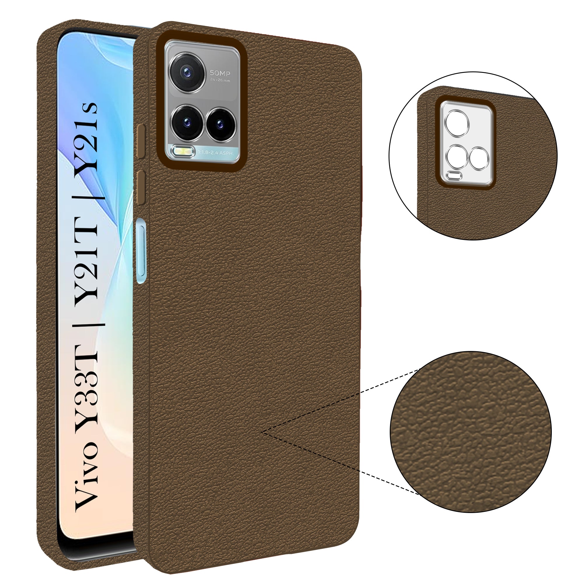 For Vivo Y33T | Vivo Y21T | Vivo Y21s Back Cover Case (Glass Like Camera Protection | Leather Feel | Minimalist Professional Grip)