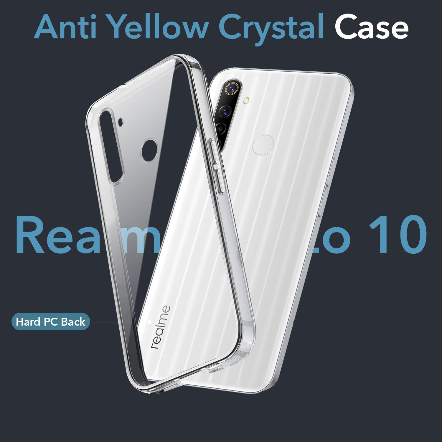 For Realme Narzo 10 Back Cover Case (Hard Anti Yellow Clear Case Drop Camera Protection Shockproof Polycarbonate)